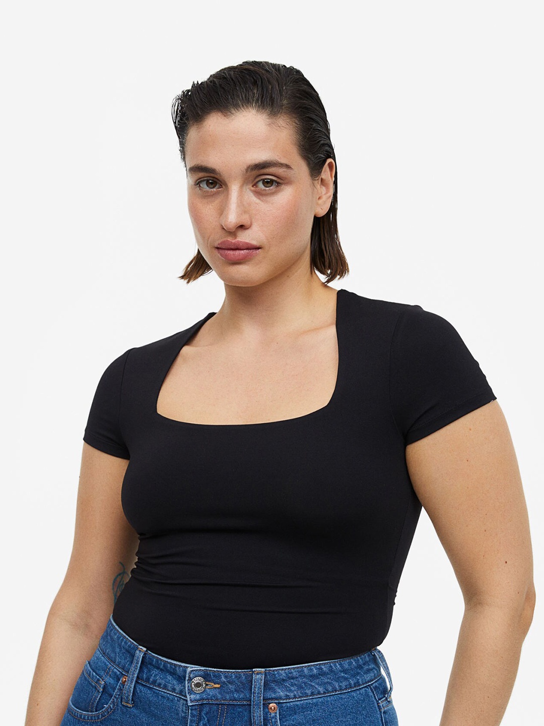 

H&M Square-Neck Top, Black