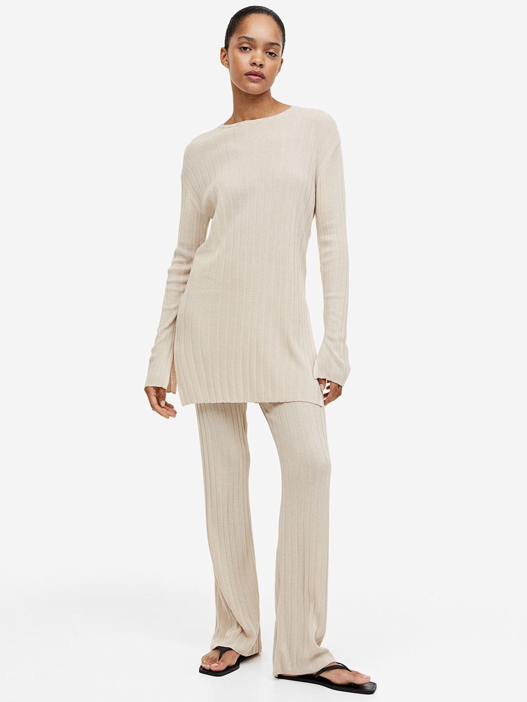 

H&M Rib-Knit trousers, Beige