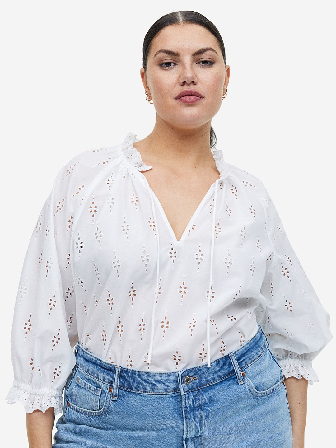 

H&M Pure Cotton Broderie Anglaise Blouse, White