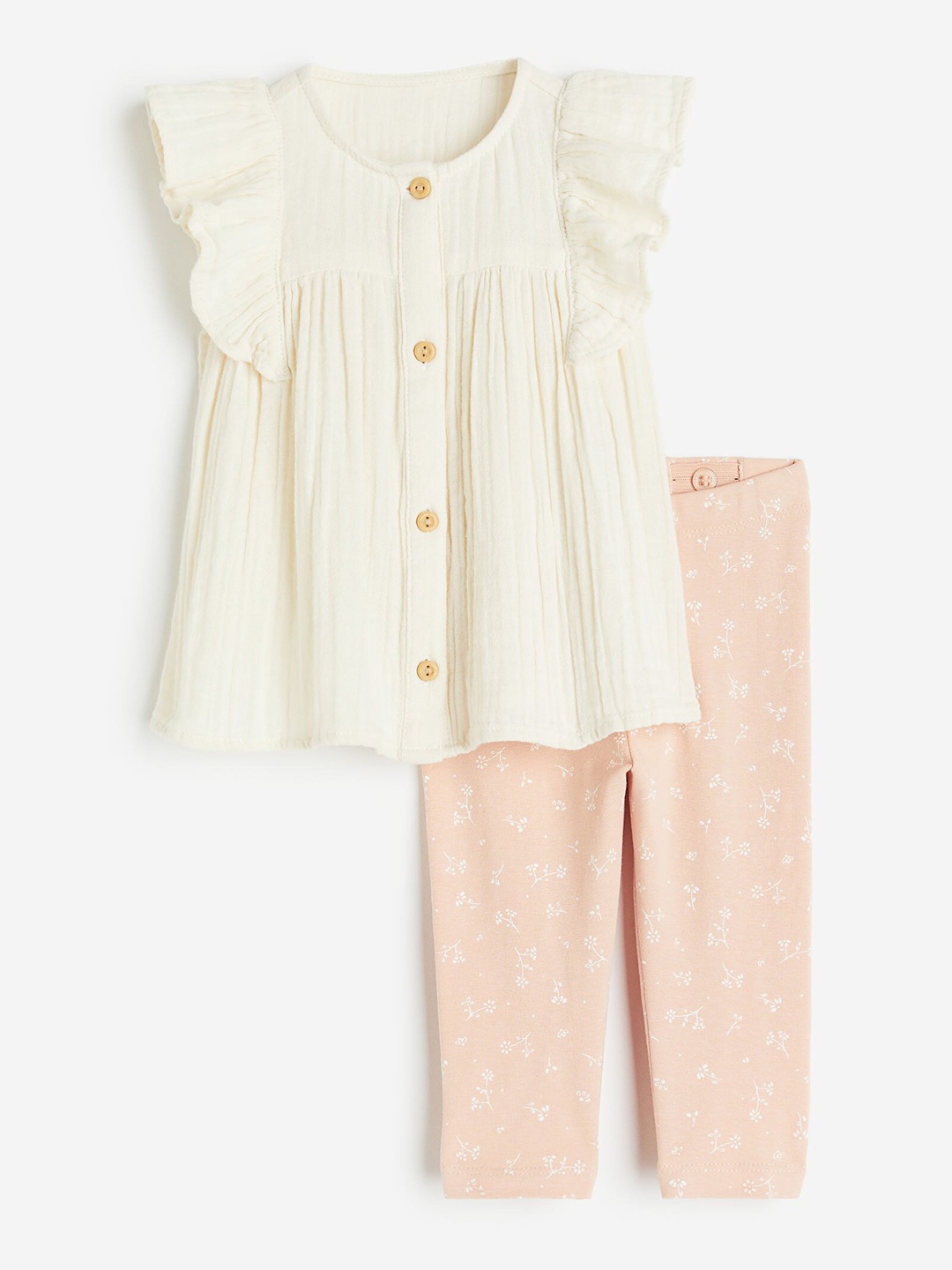 

H&M Girls 2-Piece Blouse And Leggings Set, White