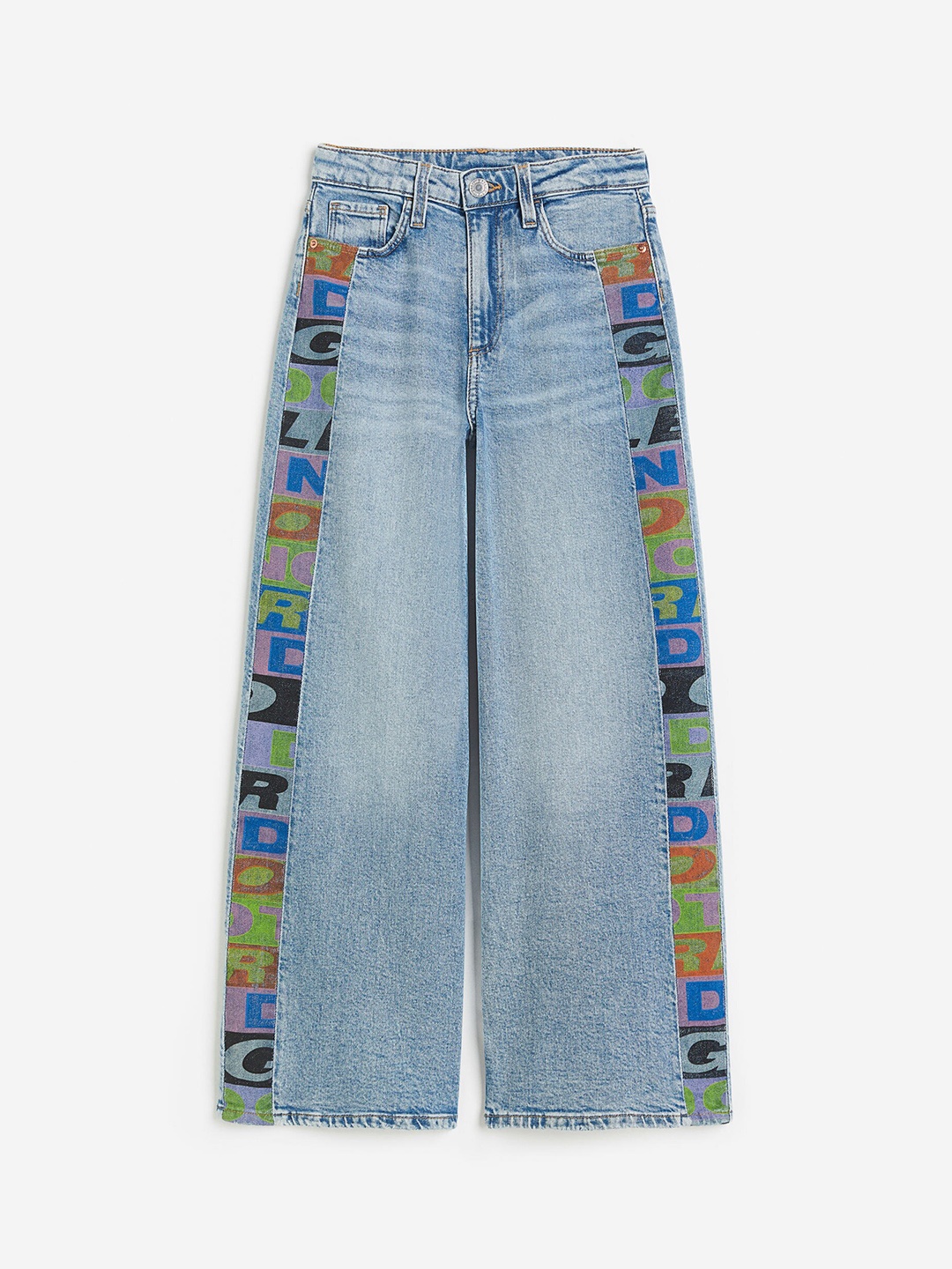 

H&M Girls Printed Wide Leg Jeans, Blue