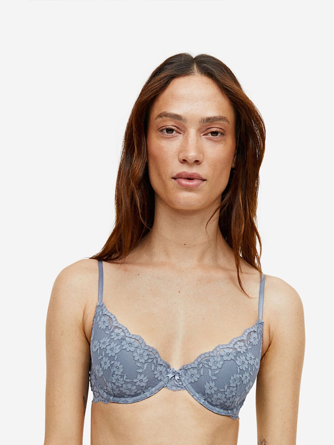

H&M Padded Underwired Lace Bra, Blue