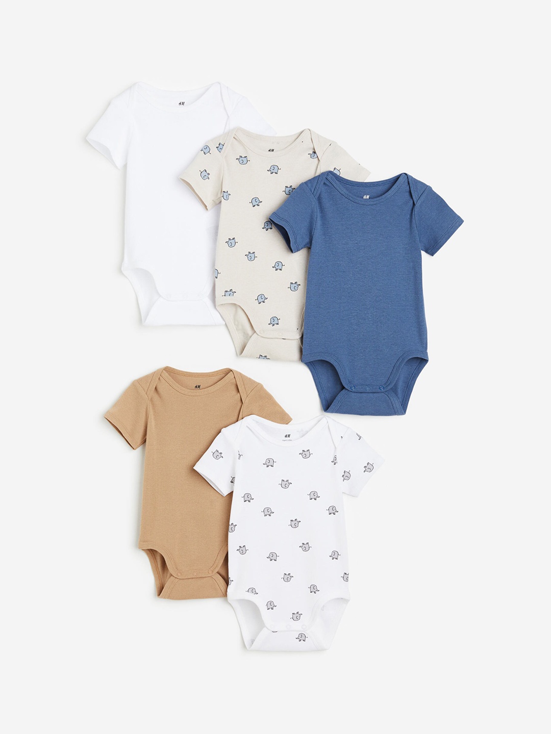 

H&M Boys 5-Pack Cotton Bodysuits, Beige