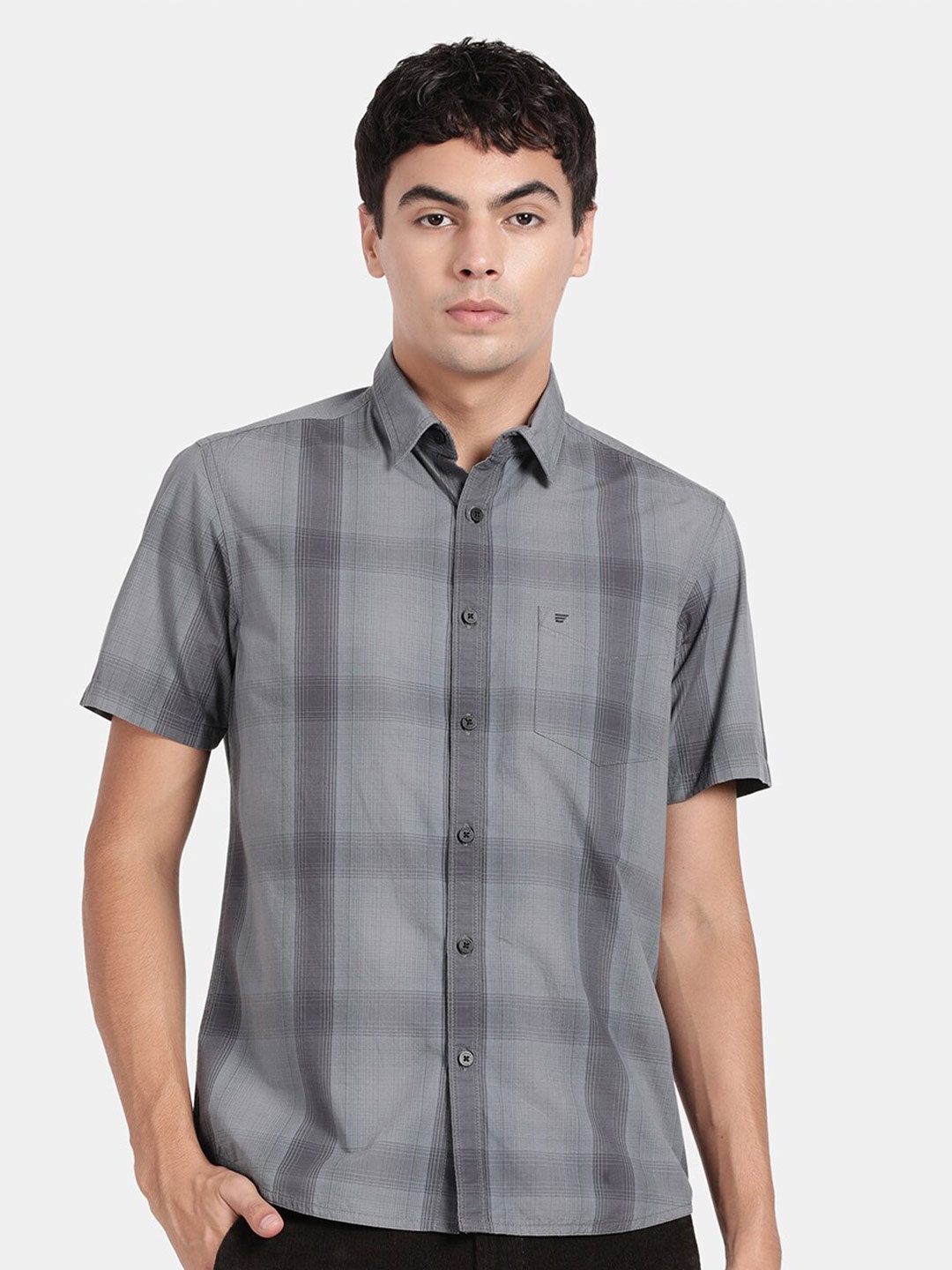 

t-base Tartan Checked Cotton Casual Shirt, Grey