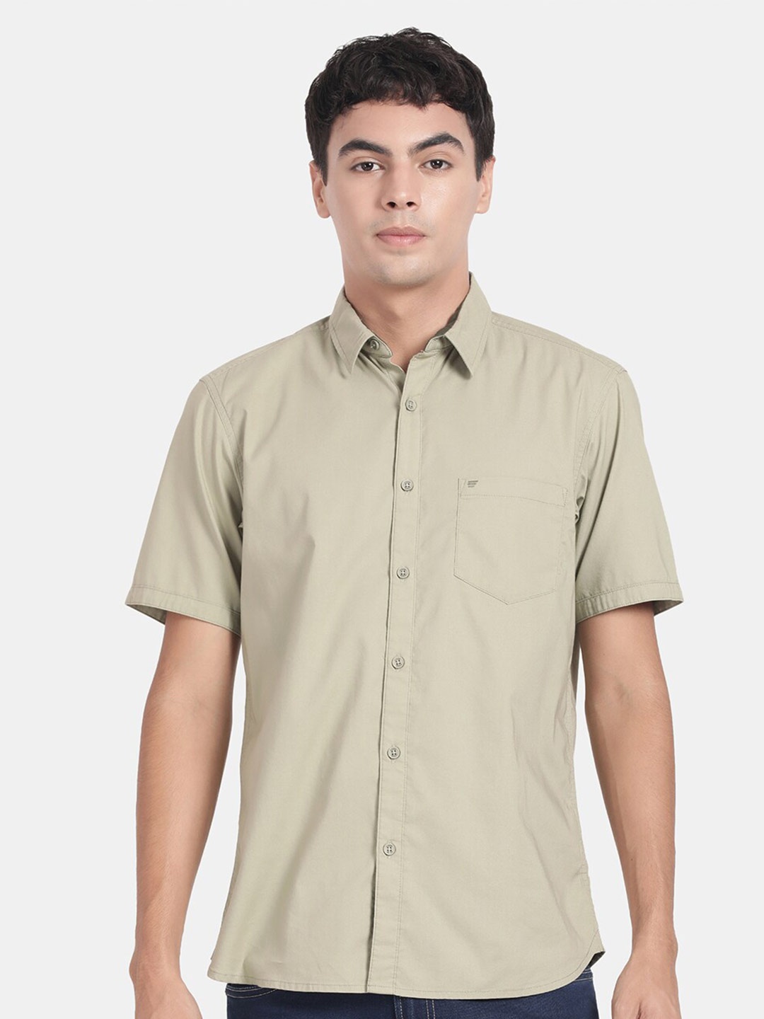 

t-base Spread Collar Cotton Casual Shirt, Green