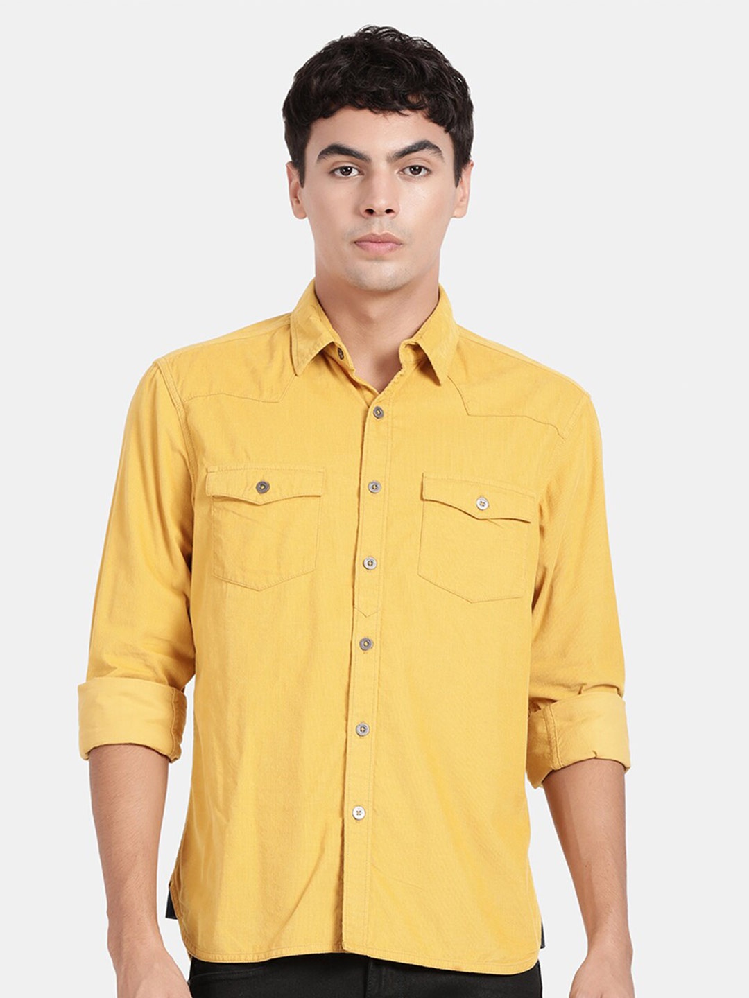 

t-base Spread Collar Cotton Casual Shirt, Yellow
