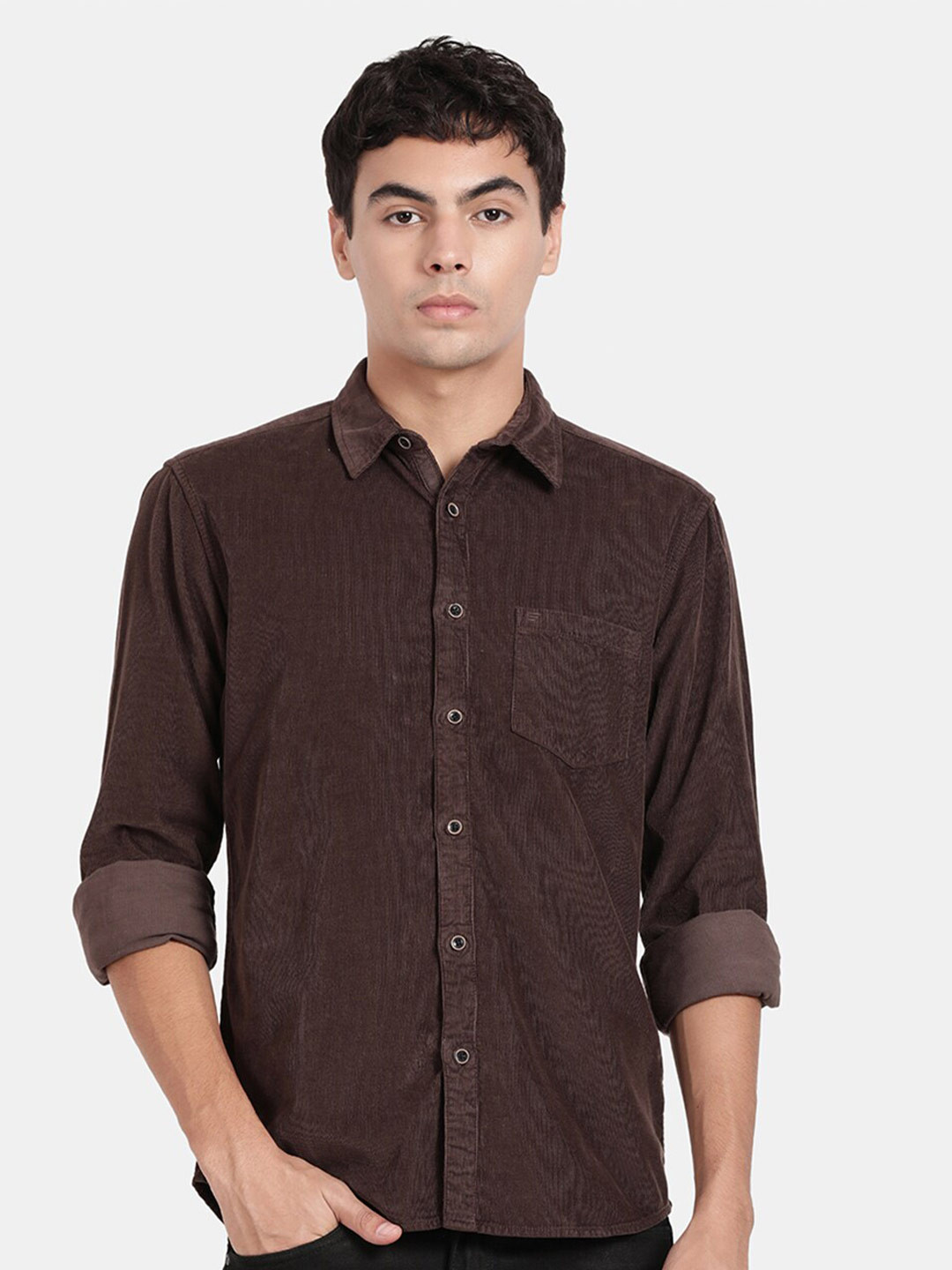 

t-base Self Design Cotton Casual Shirt, Brown