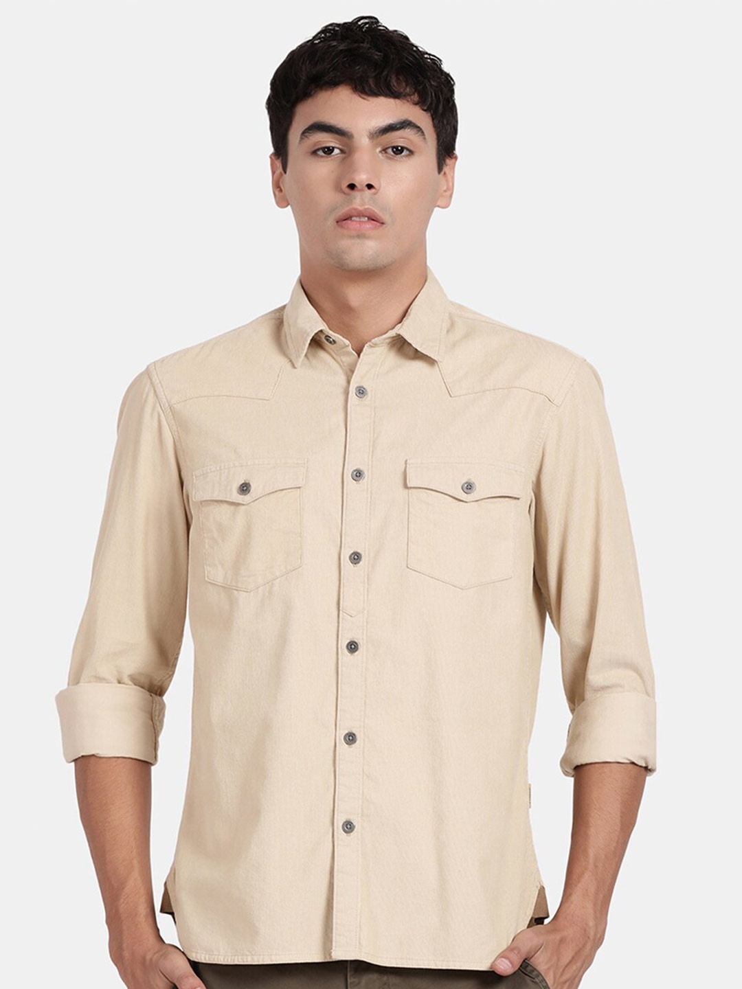 

t-base Cotton Casual Shirt, Beige