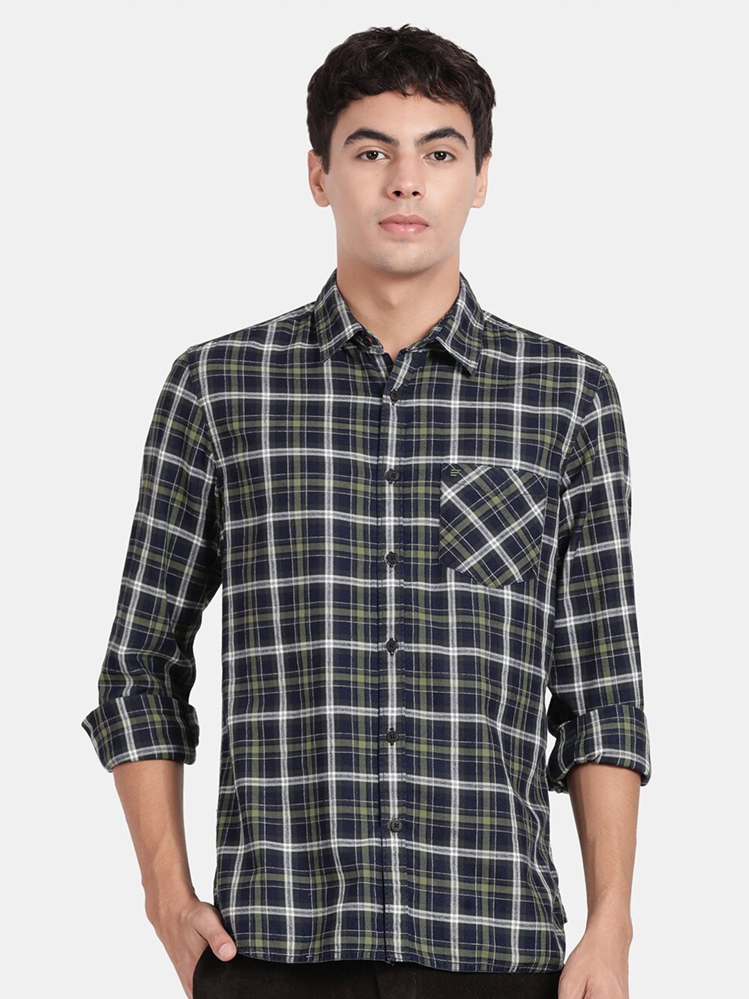 

t-base Tartan Checked Casual Cotton Shirt, Green