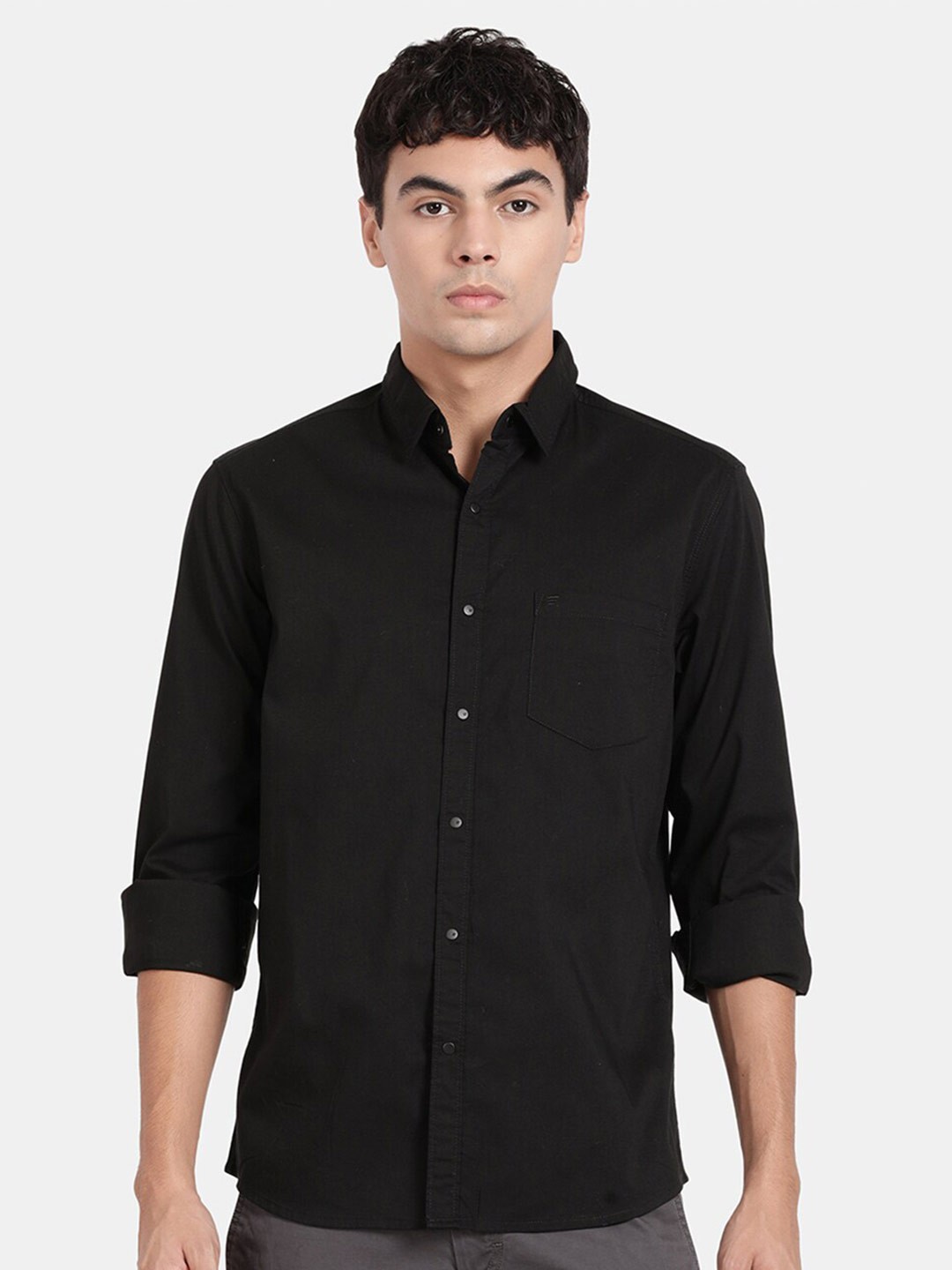 

t-base Spread Collar Regular Fit Casual Shirt, Black