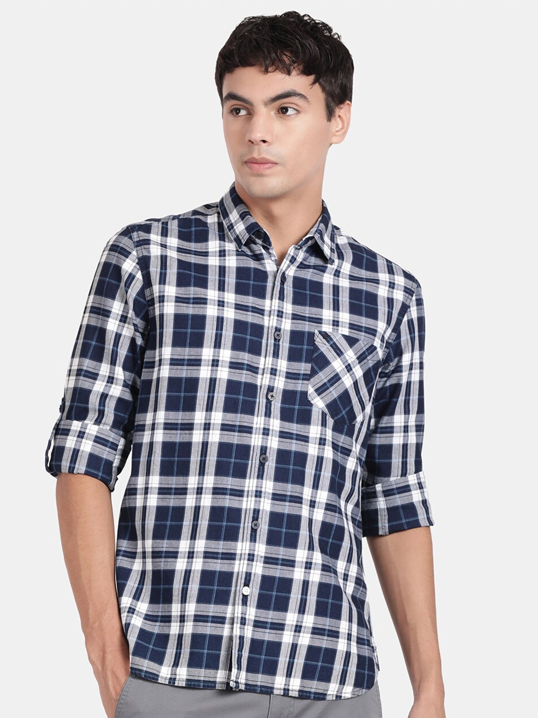 

t-base Tartan Checks Cotton Casual Shirt, White