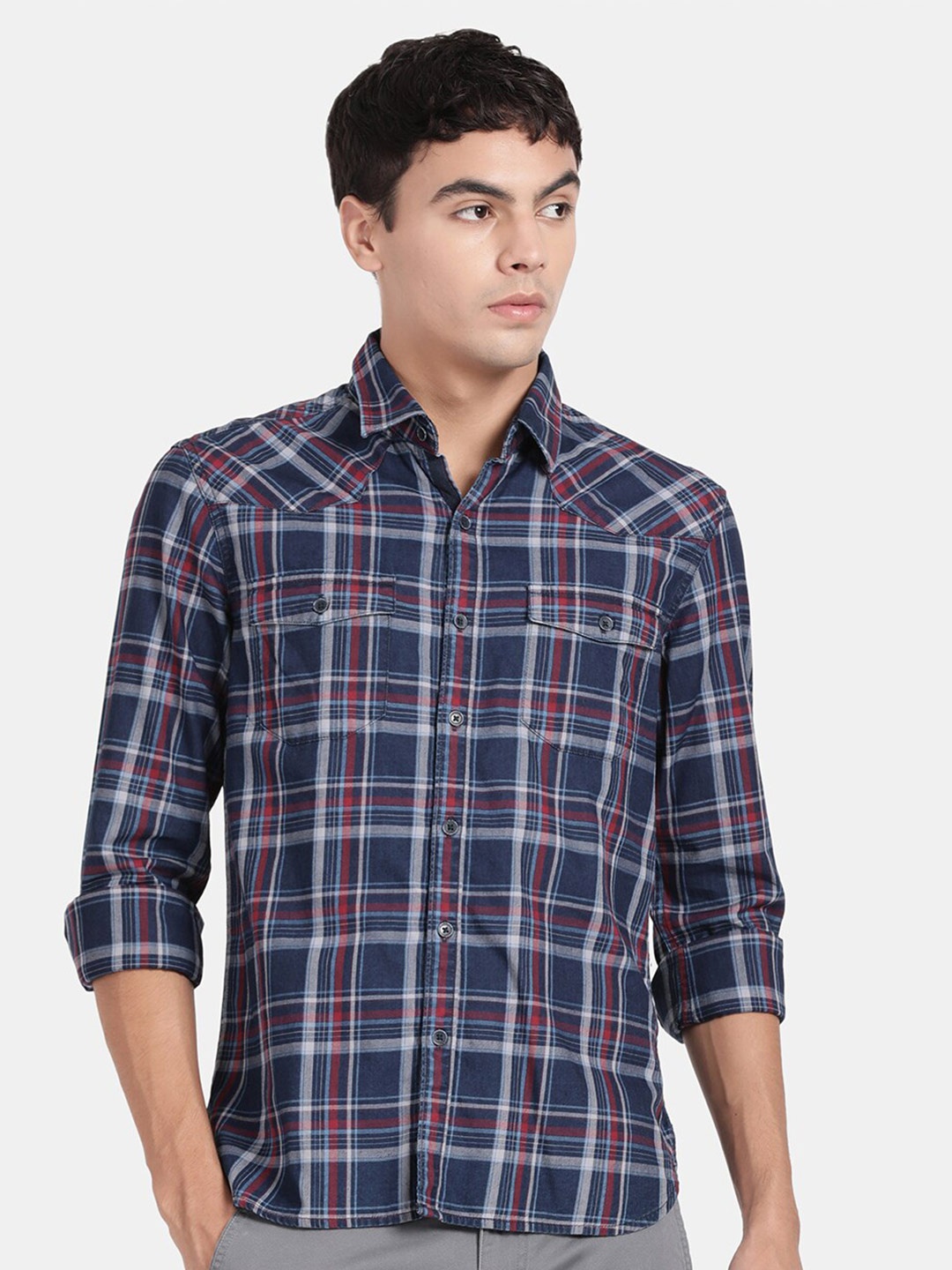 

t-base Tartan Checked Cotton Casual Shirt, Rust