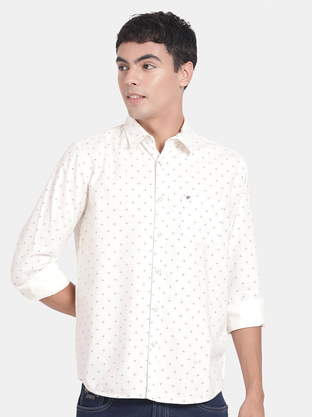 

t-base Micro Ditsy Printed Cotton Casual Shirt, White