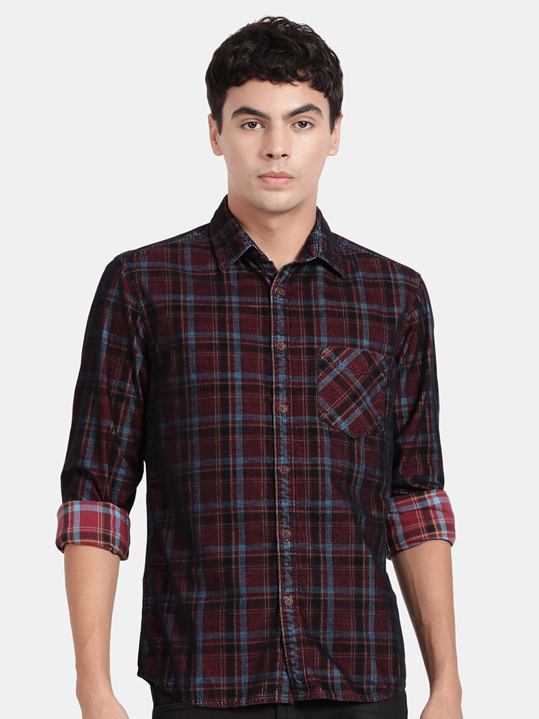 

t-base Tartan Checks Cotton Casual Shirt, Red