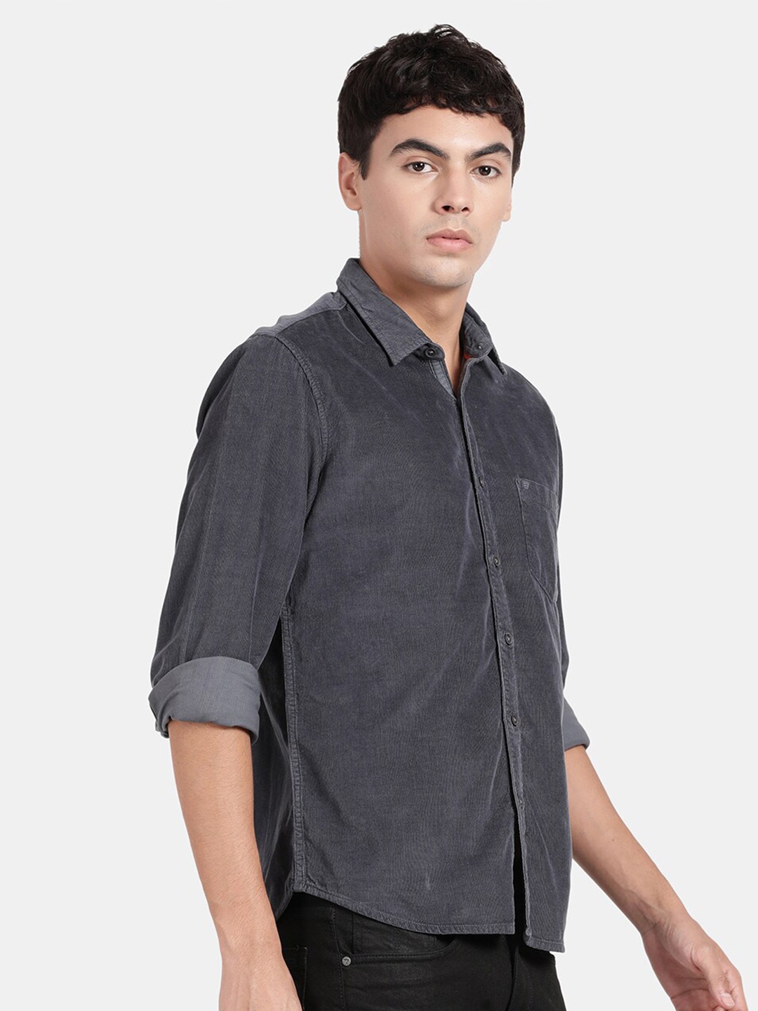 

t-base Spread Collar Cotton Casual Shirt, Grey
