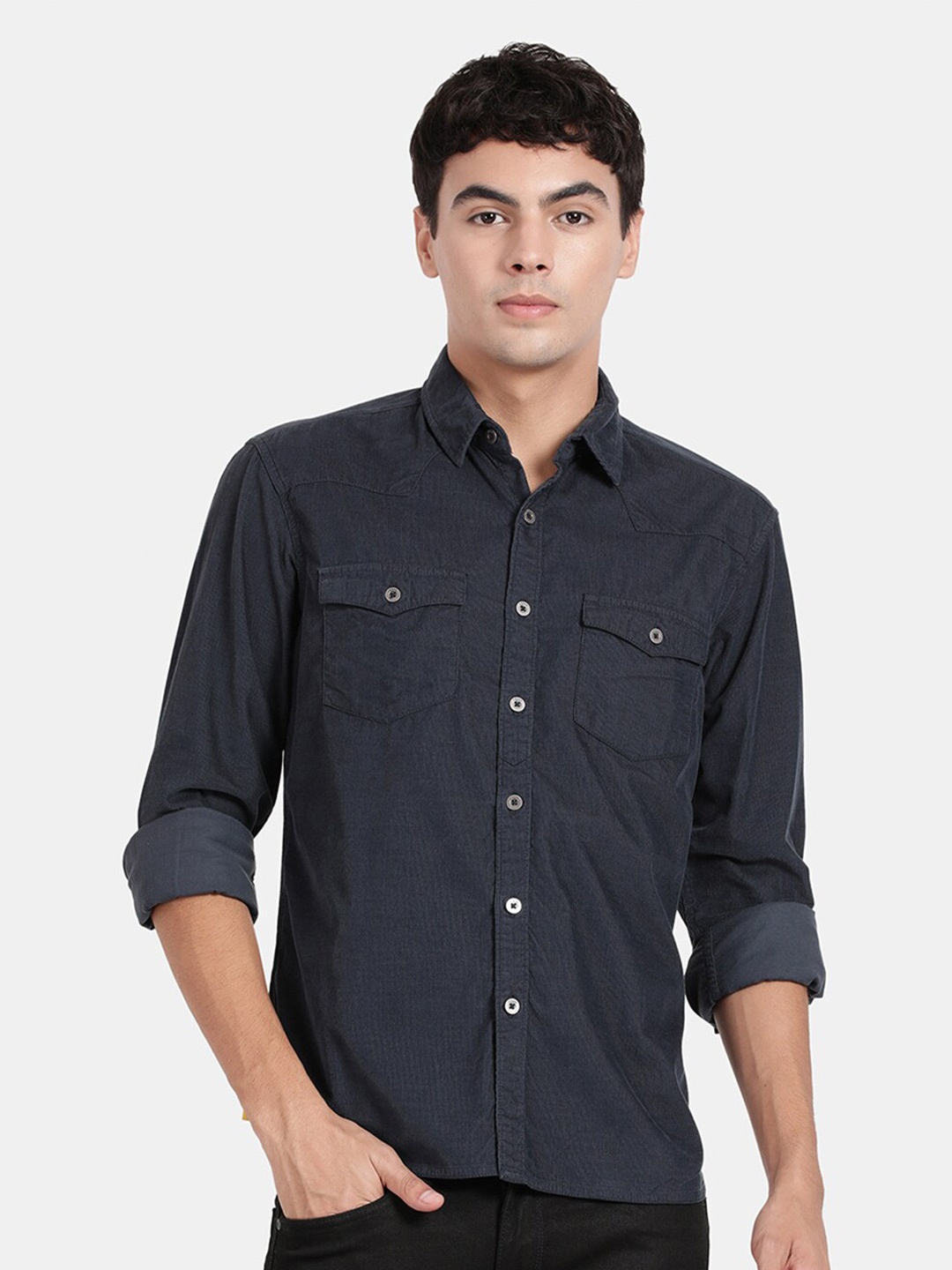 

t-base Spread Collar Cotton Casual Shirt, Blue