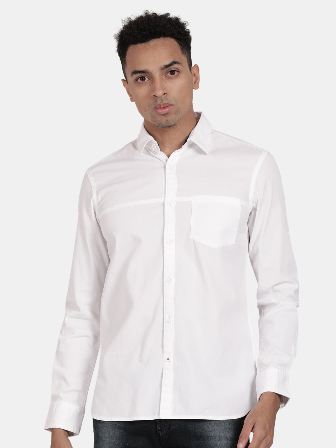

t-base Spread Collar Cotton Lycra Casual Shirt, White