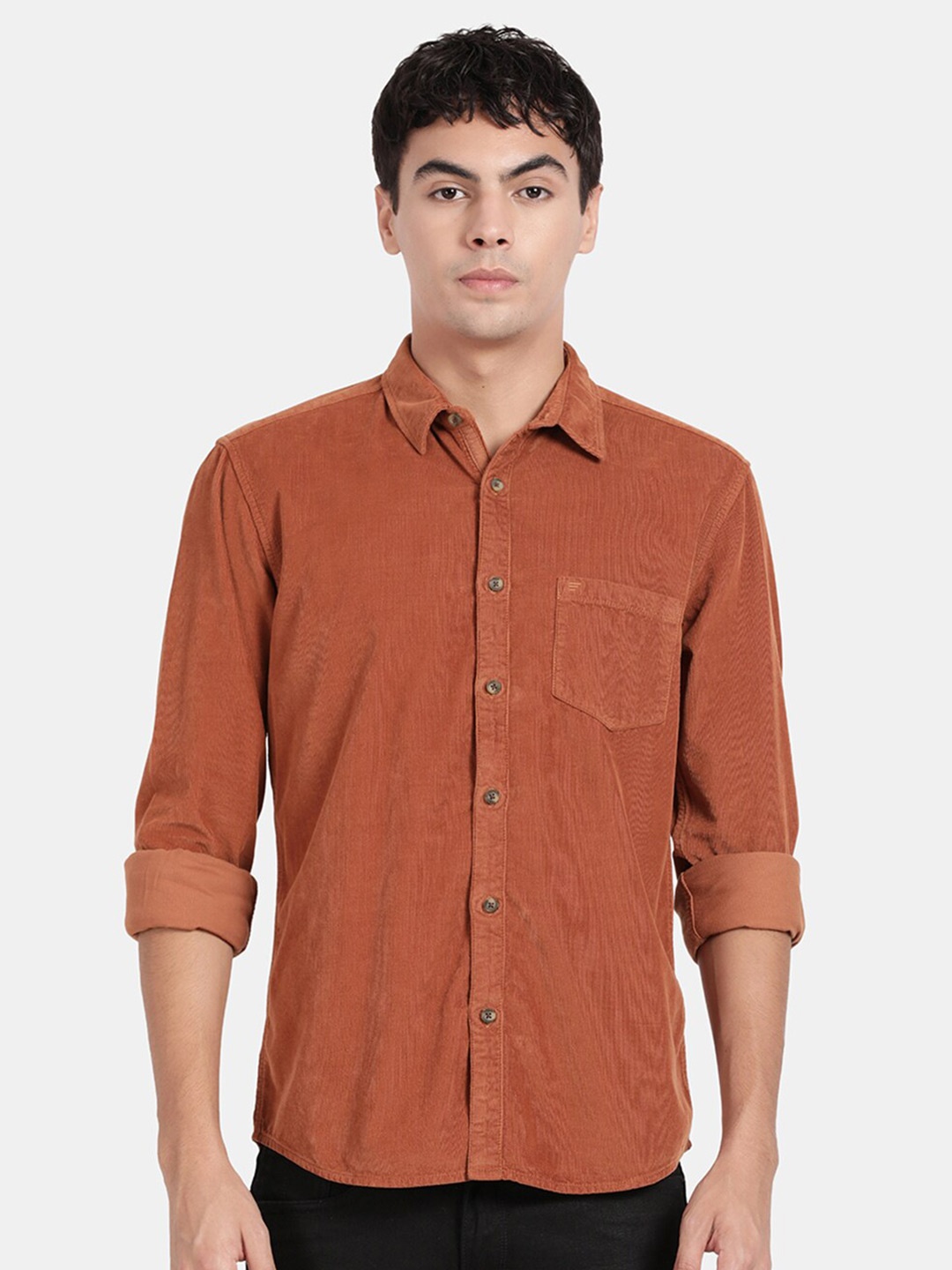 

t-base Spread Collar Cotton Casual Shirt, Tan