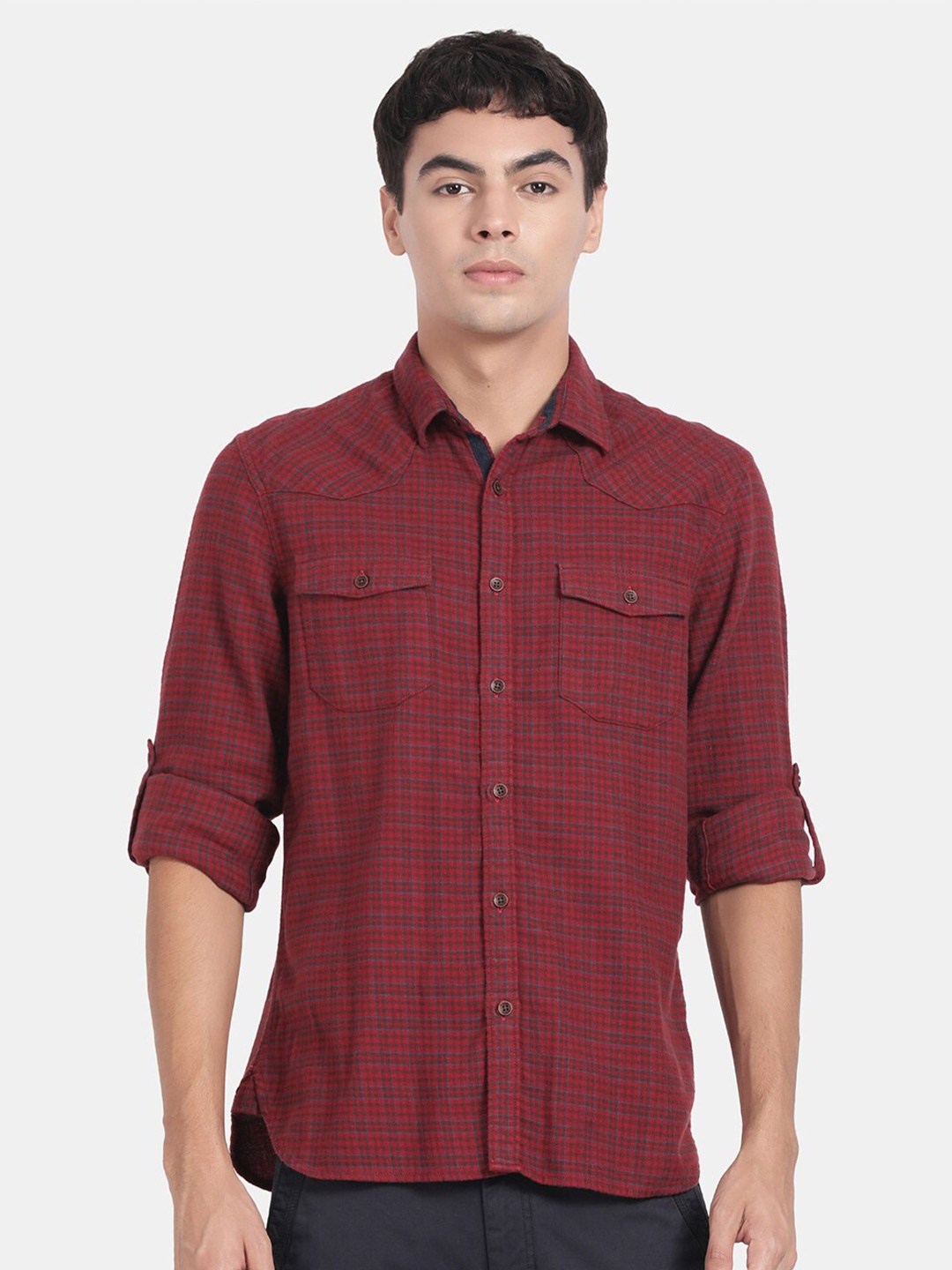 

t-base Checked Cotton Casual Shirt, Red