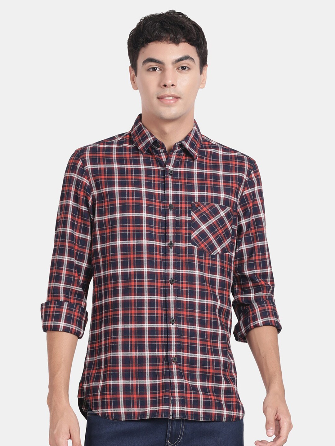 

t-base Tartan Checked Cotton Casual Shirt, Red