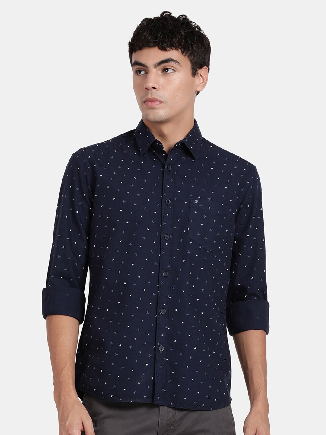 

t-base Micro Ditsy Printed Cotton Casual Shirt, Navy blue