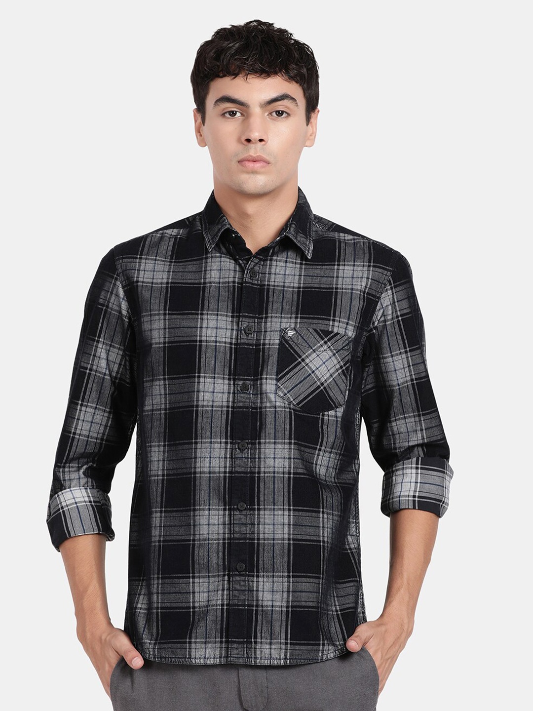 

t-base Tartan Checked Cotton Casual Shirt, Black