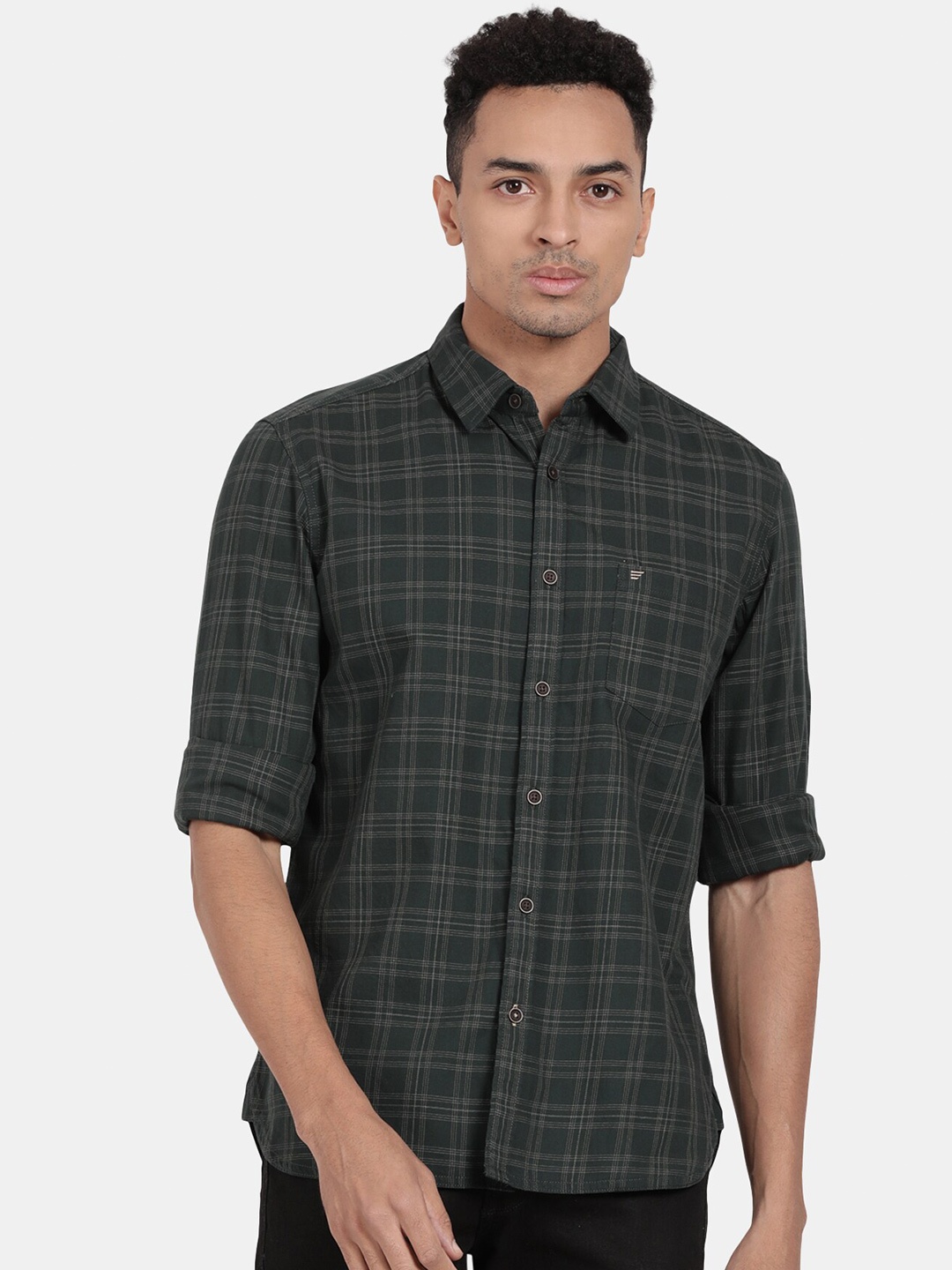 

t-base Other Checks Cotton Casual Shirt, Olive