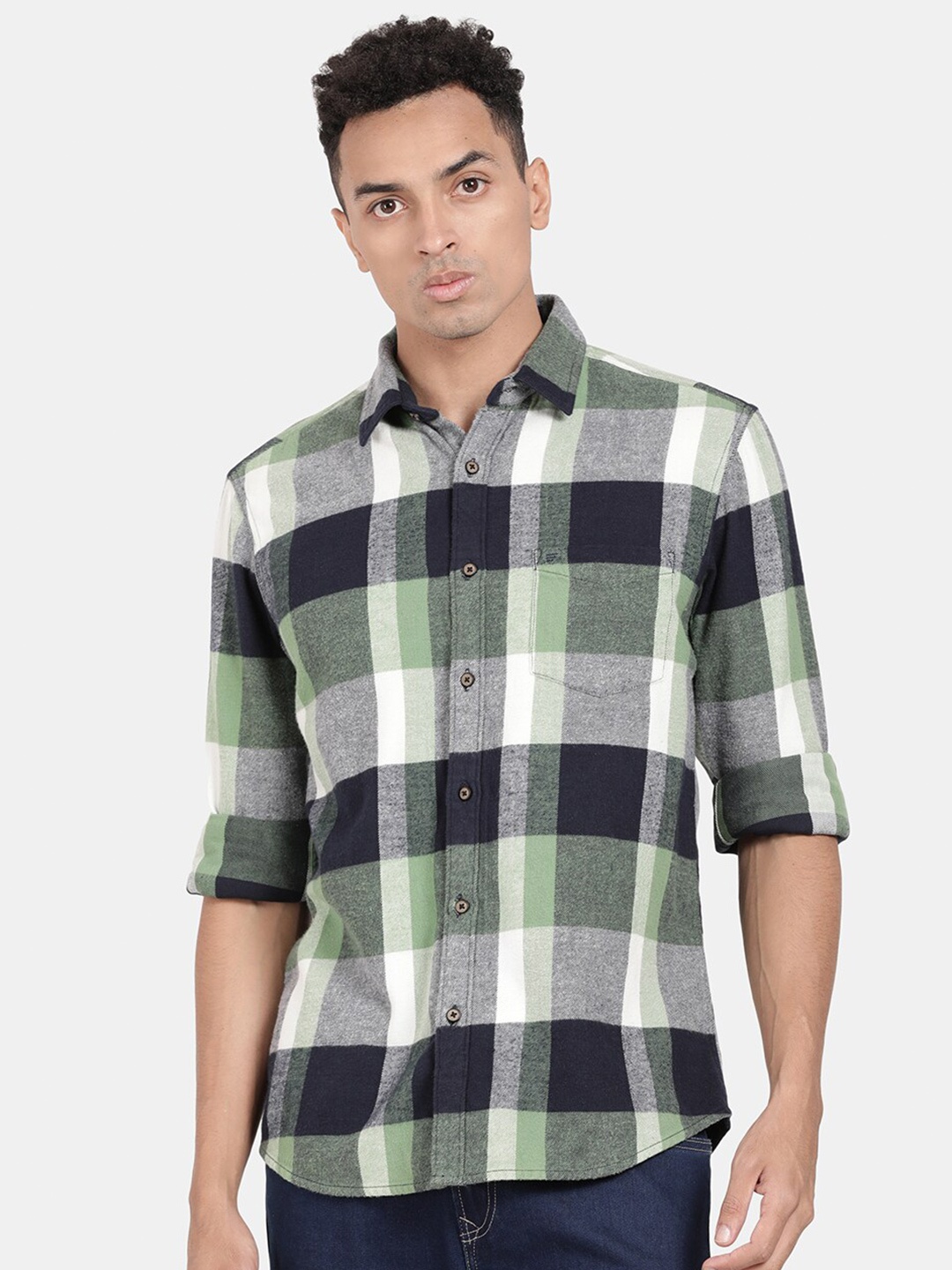 

t-base Buffalo Checked Cotton Casual Shirt, Green