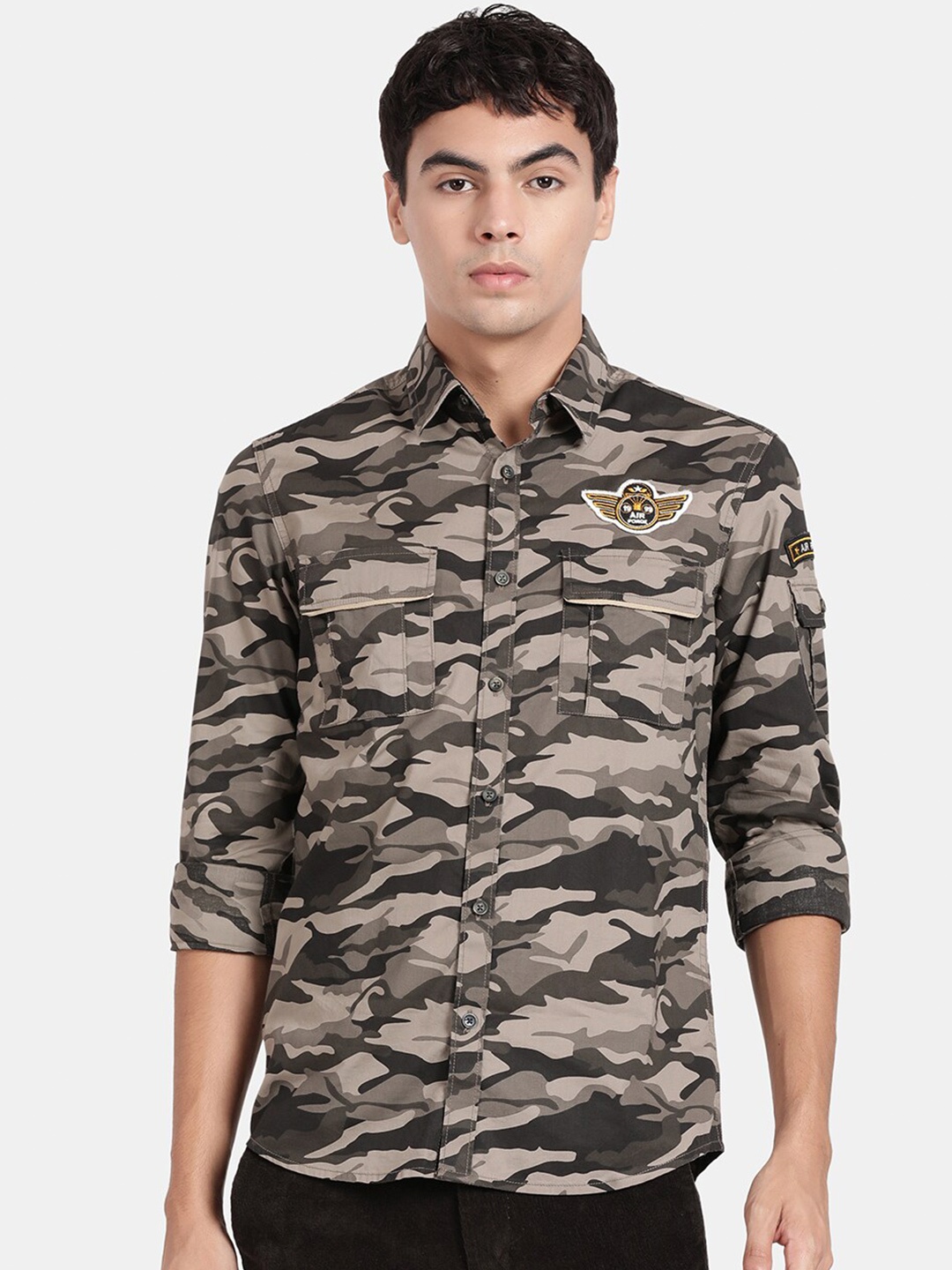 

t-base Camouflage Printed Cotton Casual Shirt, Taupe