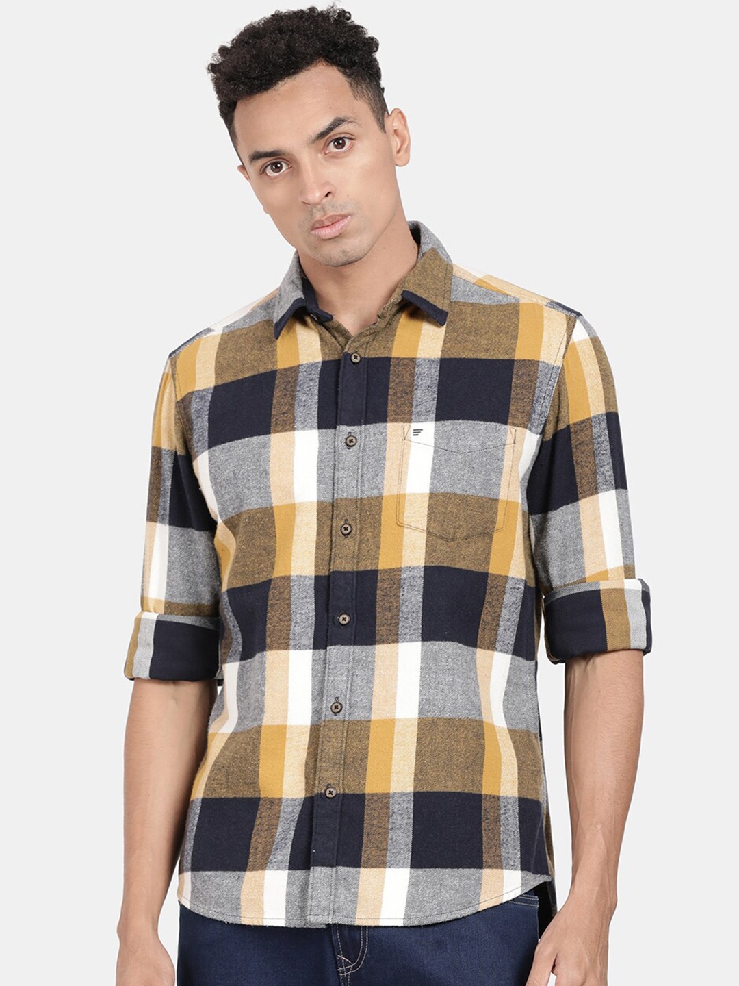 

t-base Buffalo Checked Cotton Casual Shirt, Yellow