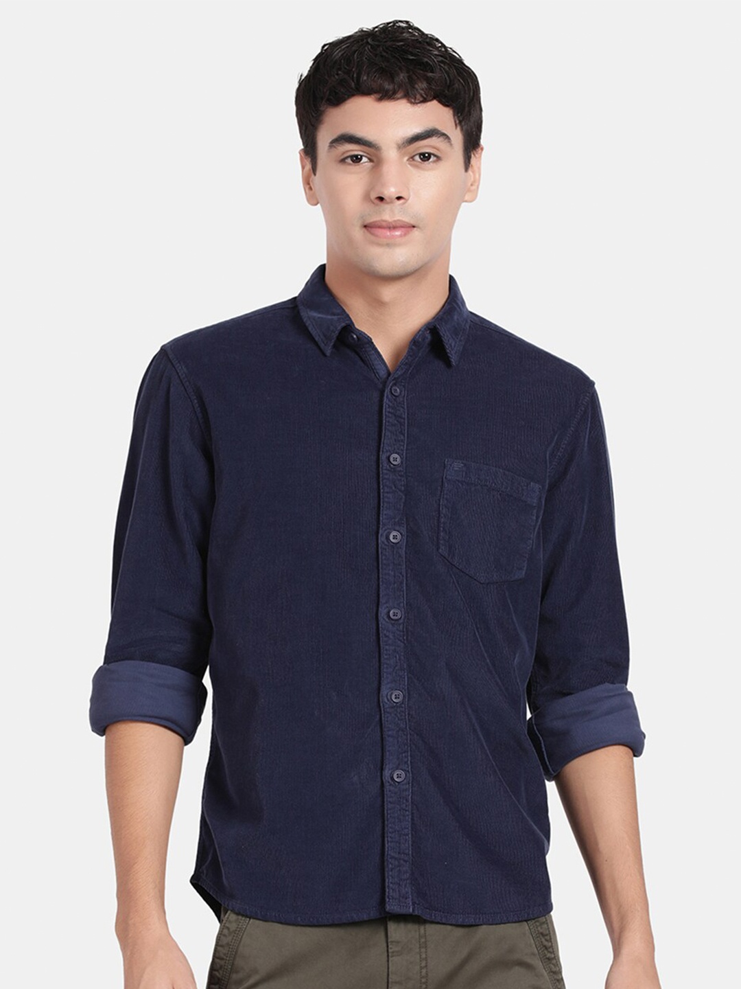 

t-base Spread Collar Cotton Casual Shirt, Navy blue