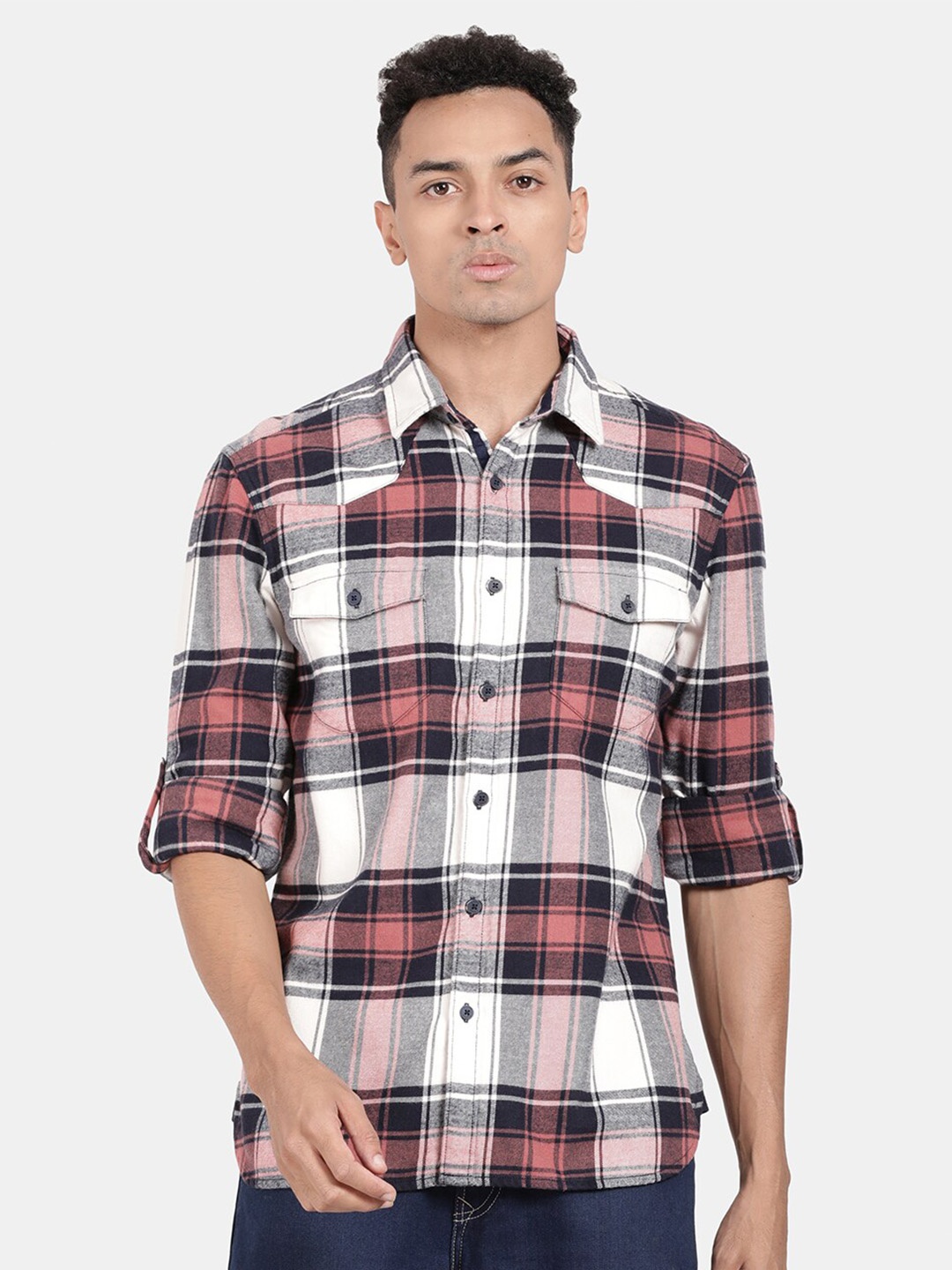 

t-base Tartan Checked Cotton Casual Shirt, White