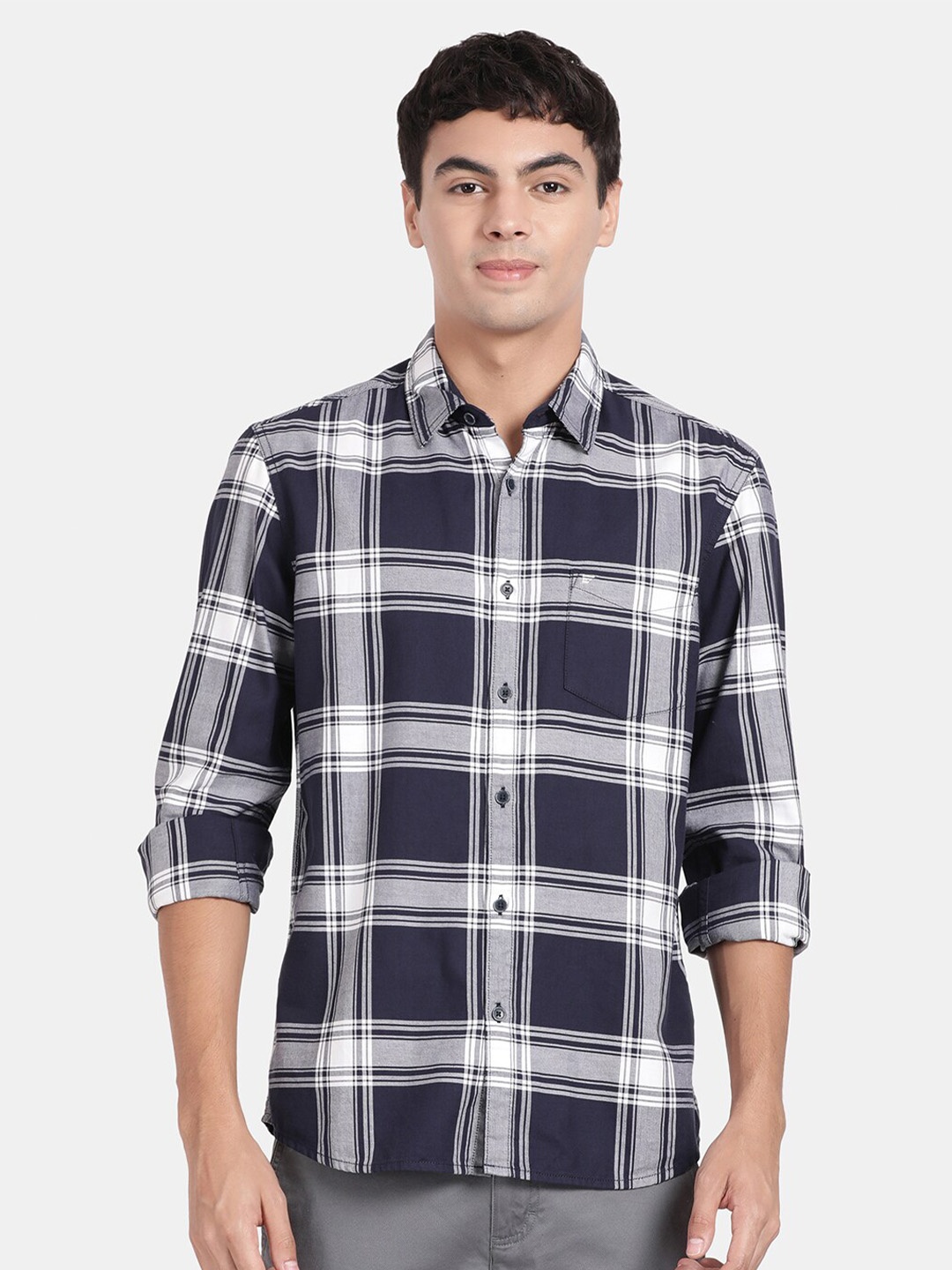 

t-base Tartan Checked Cotton Casual Shirt, Navy blue