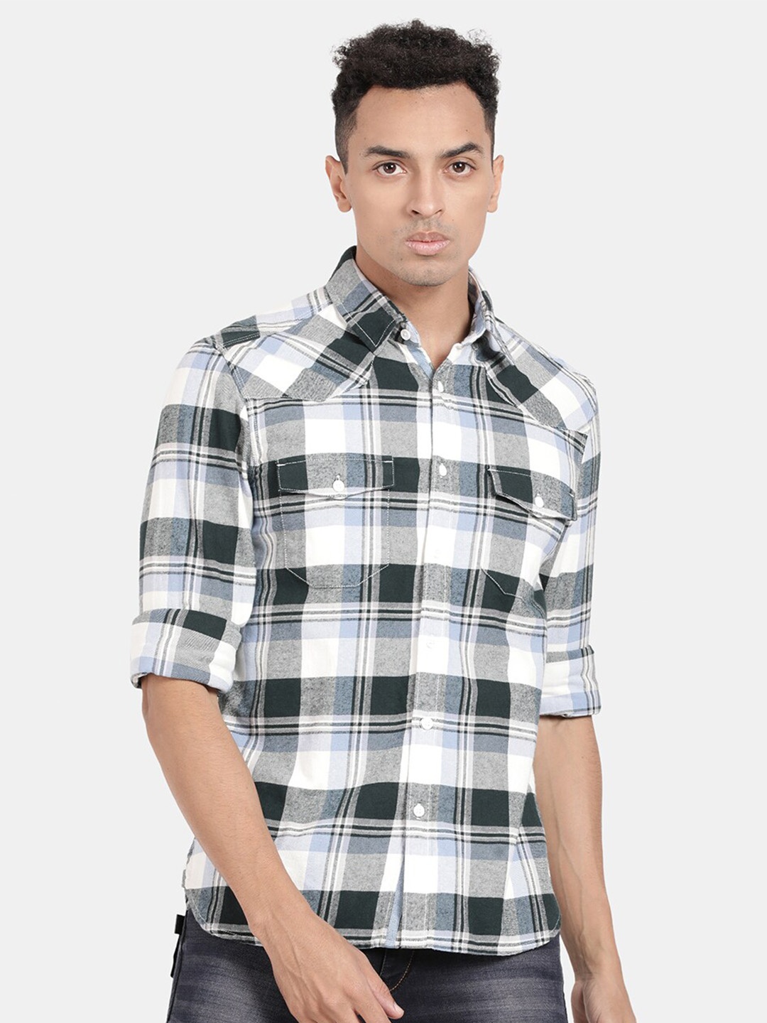 

t-base Tartan Checked Cotton Casual Shirt, Green