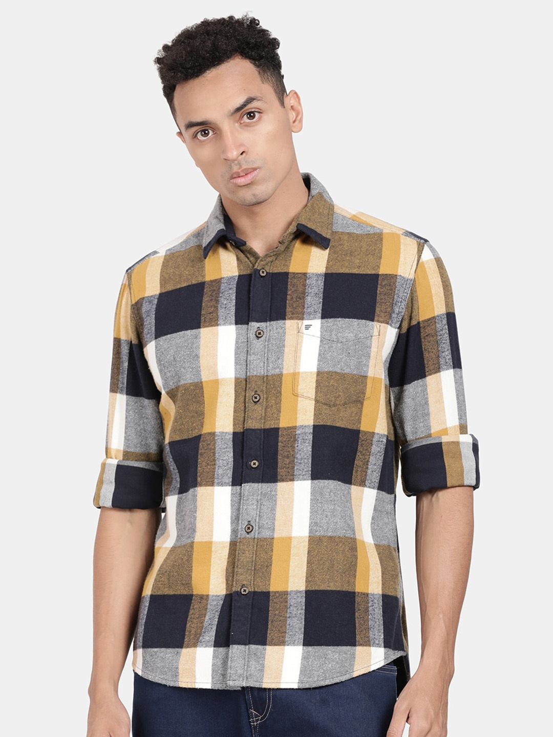 

t-base Opaque Checked Cotton Casual Shirt, Yellow