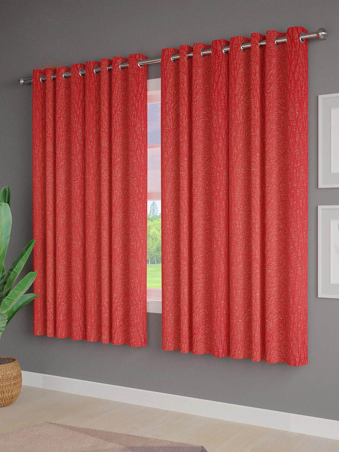

Just Home Red & Gold-Toned 4 Pieces Textured Room Darkening Window Curtains