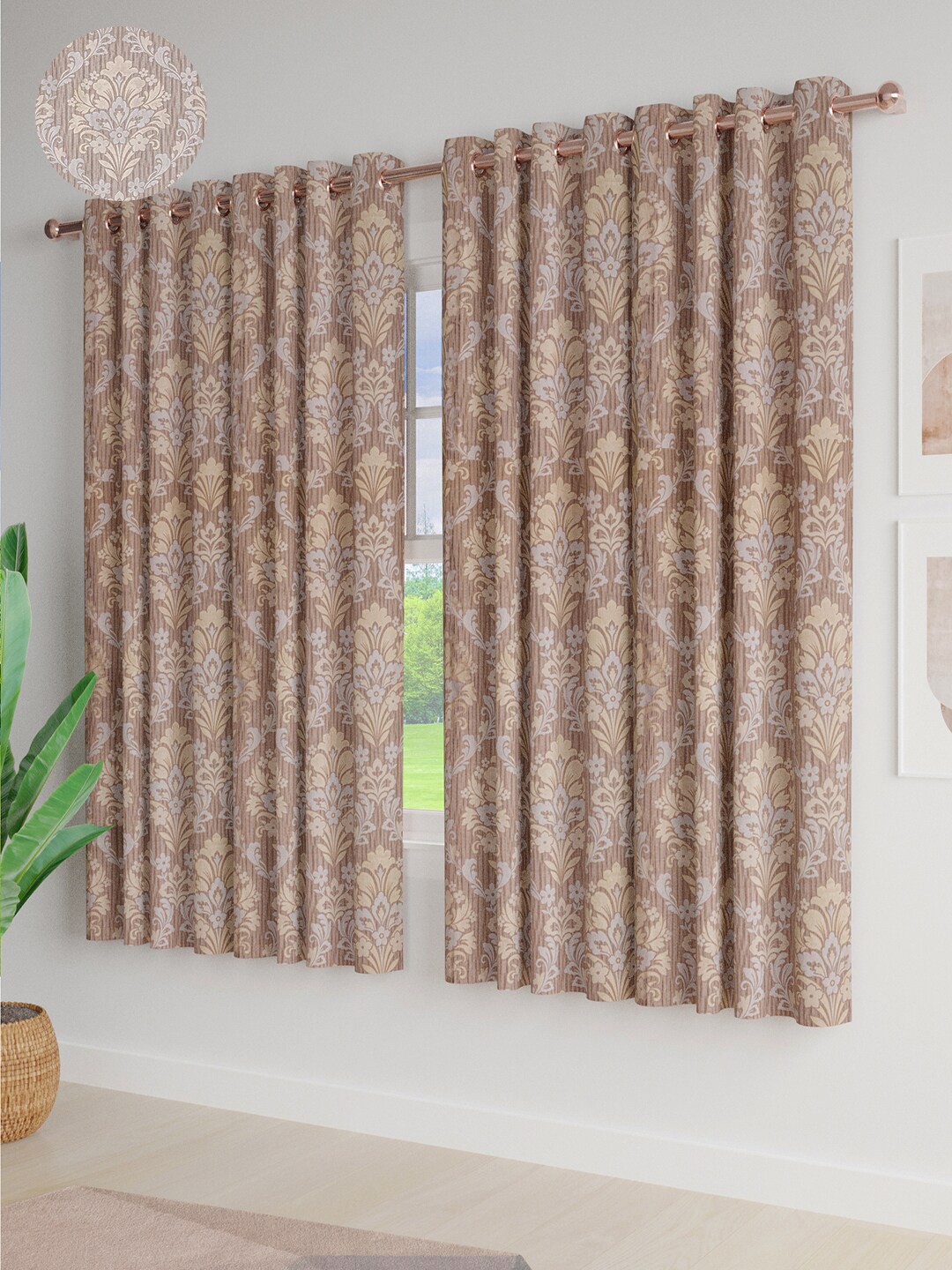 

Just Home 4 Pieces Beige Ethnic Motifs Jacquard Room Darkening Window Curtains