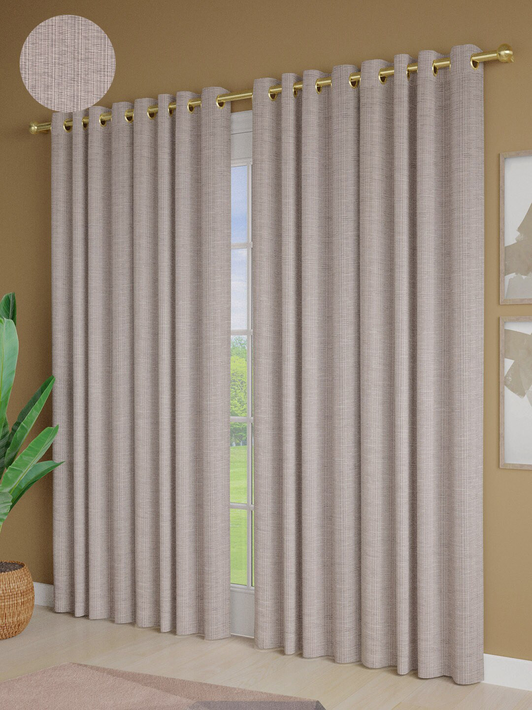 

Just Home 4 Pieces Grey Striped Room Darkening Door Curtain
