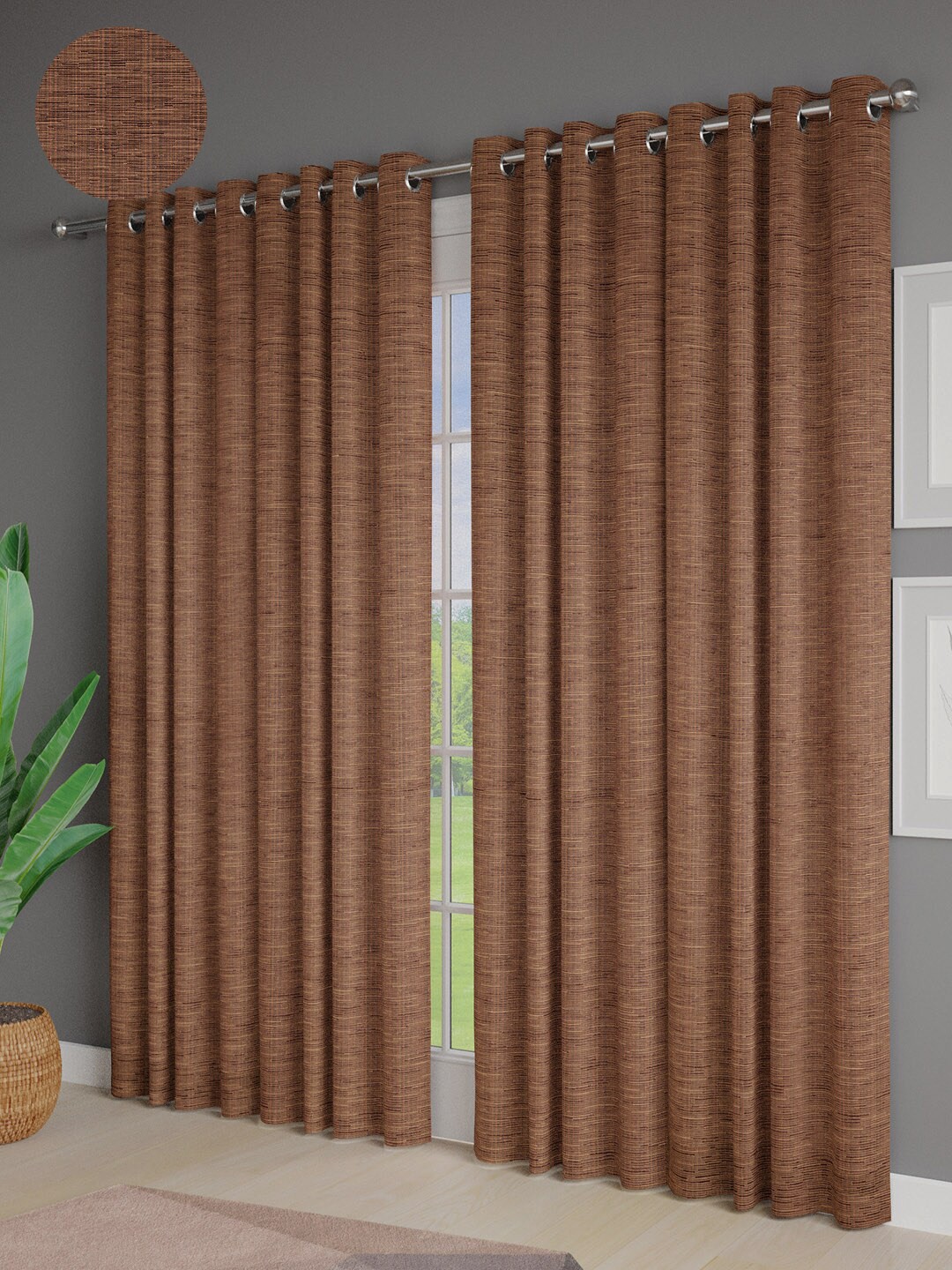 

Just Home Brown 4 Pieces Textured Room Darkening Door Curtains