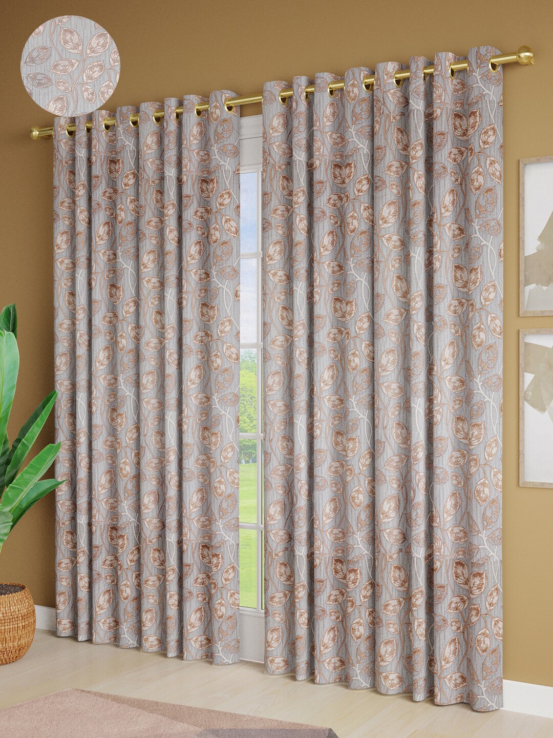 

Just Home Blue & Brown 4 Pieces Floral Room Darkening Jacquard Door Curtains