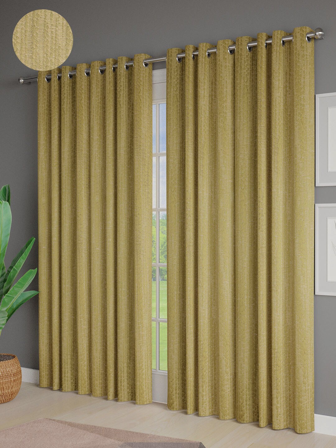 

Just Home 4 Pieces Olive Green Textured Jacquard Room Darkening Door Curtain