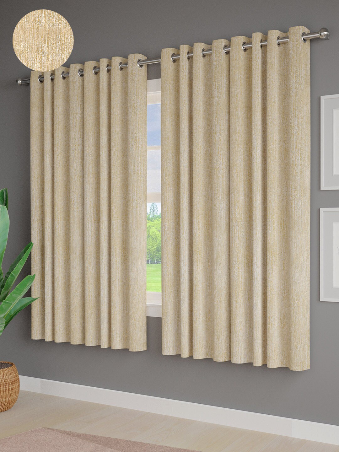 

Just Home Yellow & White 4 Pieces Room Darkening Window Curtains