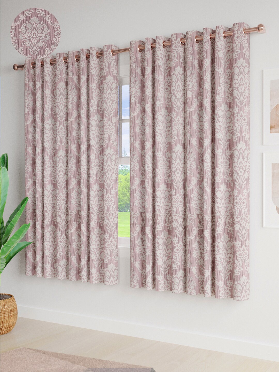 

Just Home 4 Pieces Purple & White Ethnic Motifs Jacquard Room Darkening Window Curtain