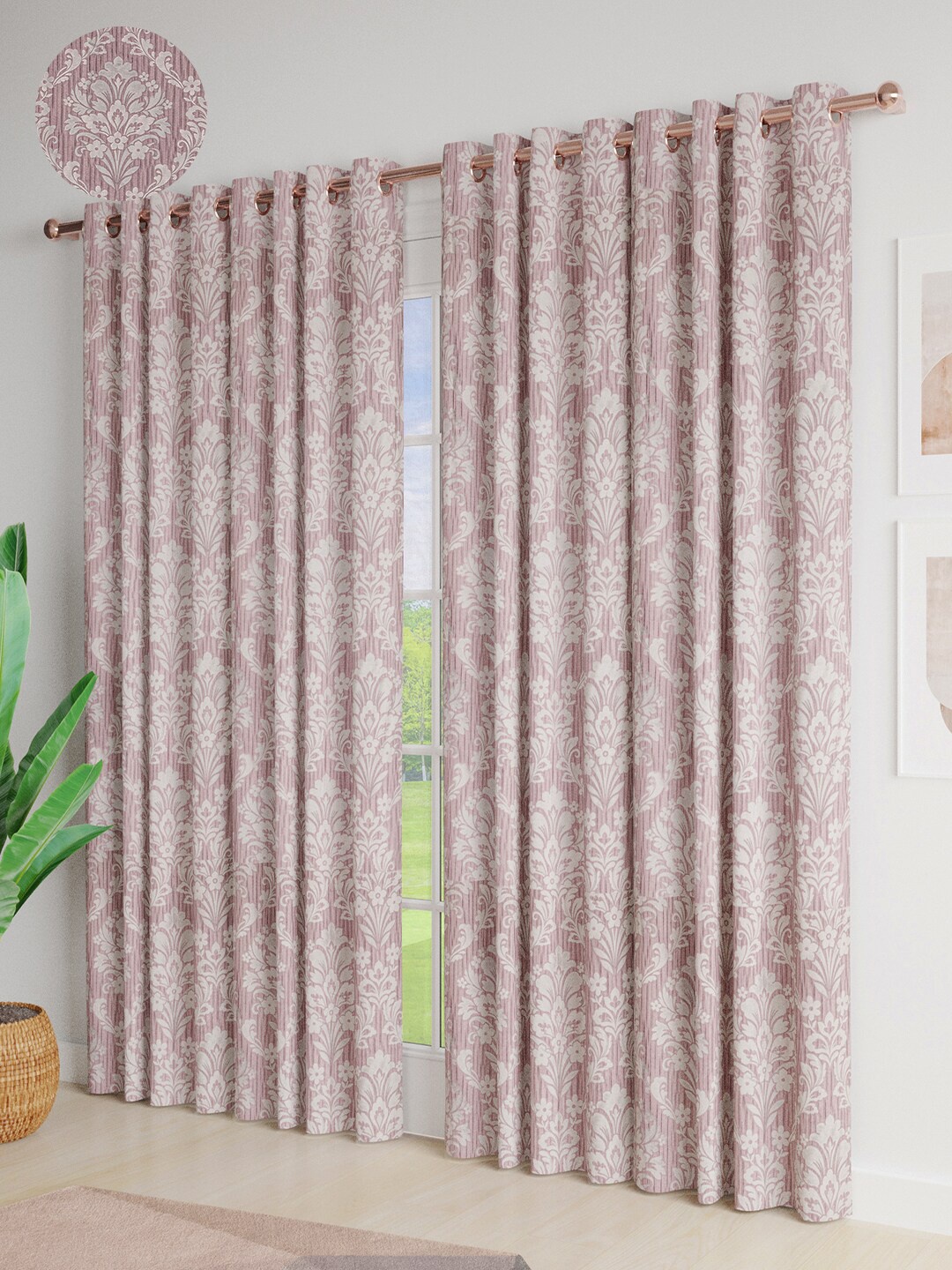 

Just Home Purple & White 4 Pieces Ethnic Motifs Room Darkening Jacquard Door Curtains