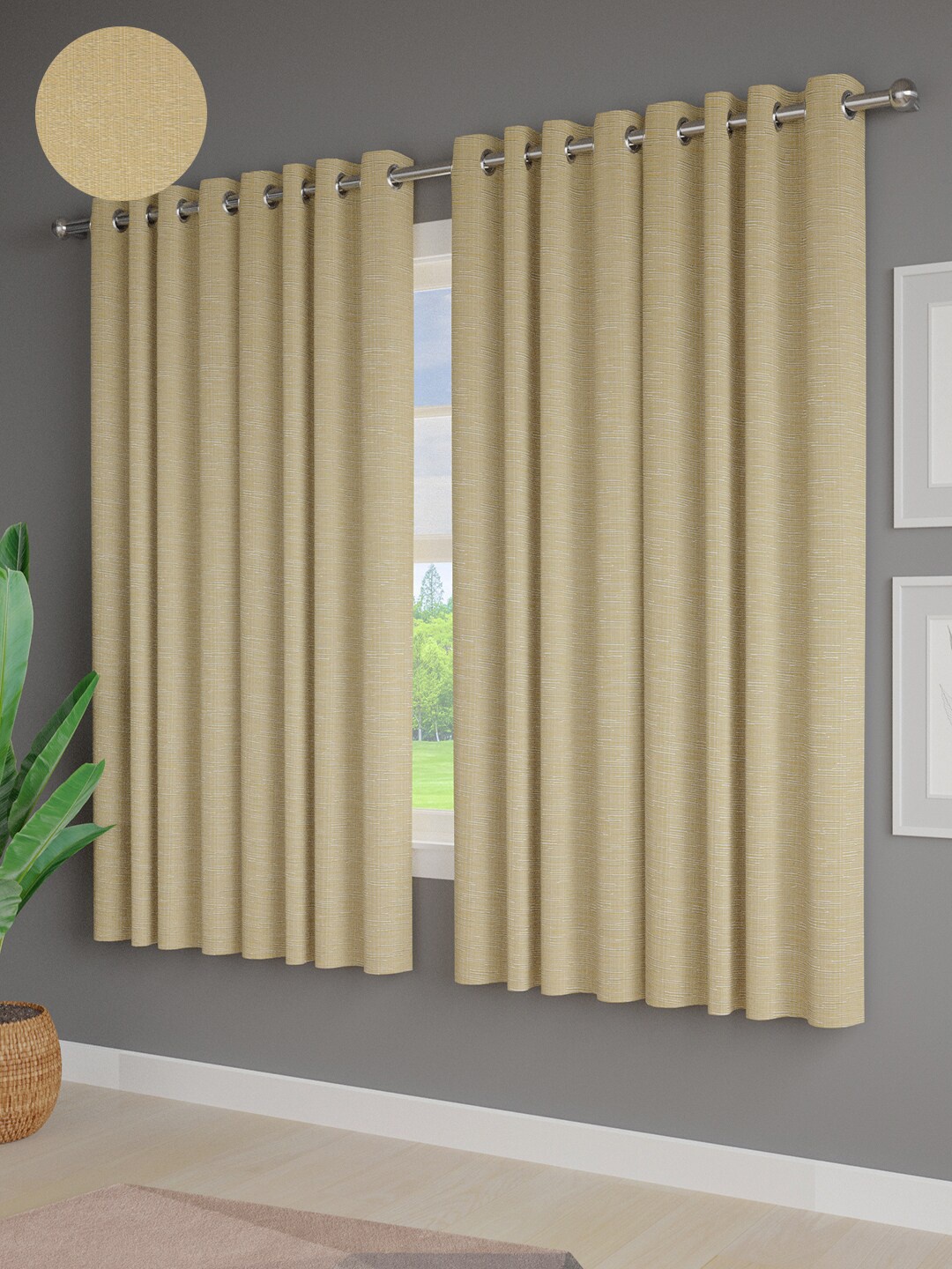 

Just Home 4 Pieces Green Textured Room Darkening Window Curtain