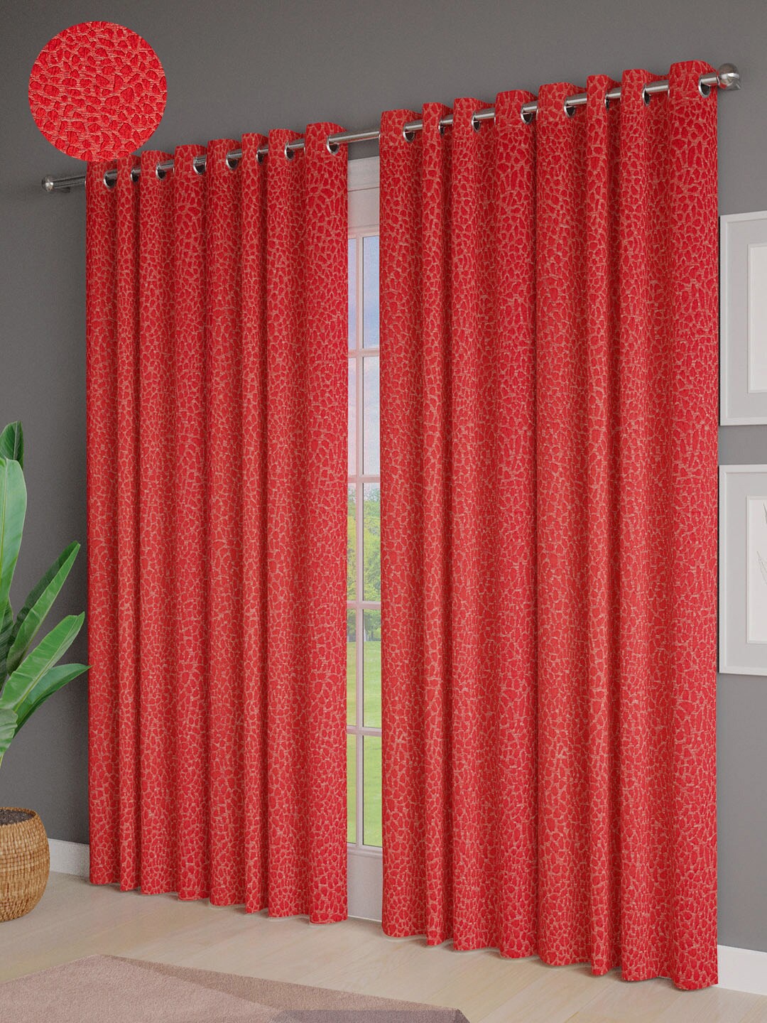 

Just Home 4 Pieces Red Textured Room Darkening Door Curtain