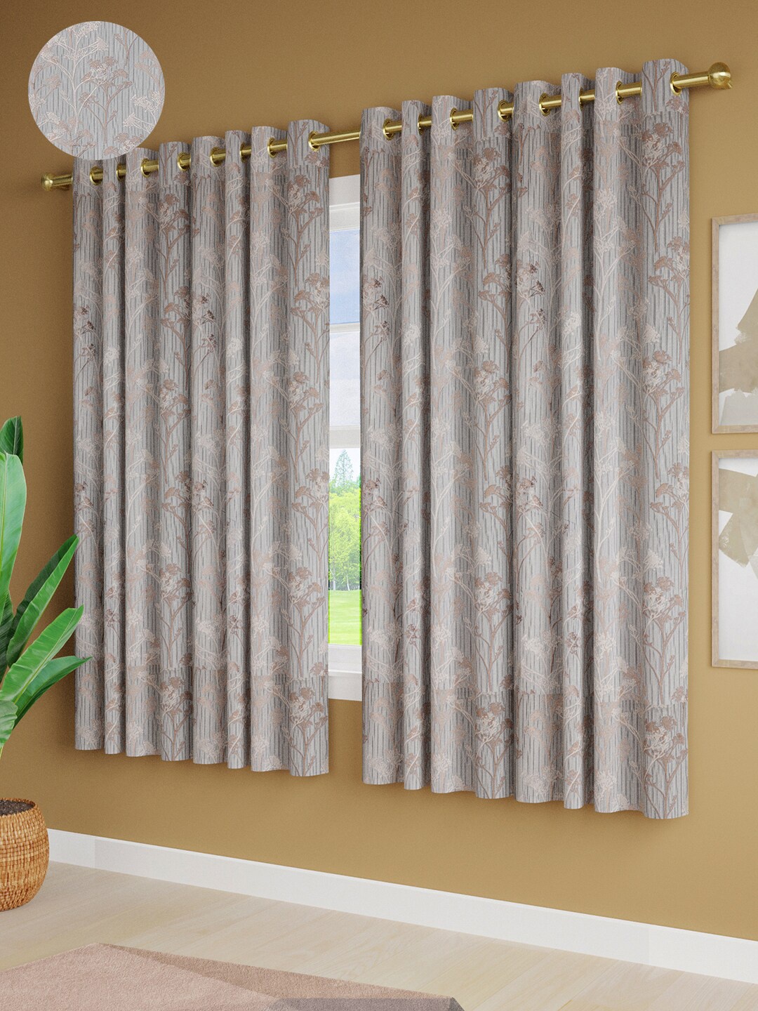 

Just Home Blue & Gold-Toned 4 Pieces Ethnic Motifs Jacquard Room Darkening Window Curtains