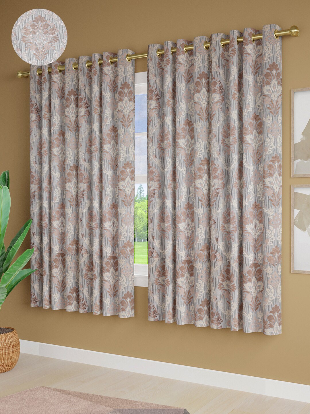 

Just Home 4 Pieces Blue & Gold-Toned Ethnic Motifs Room Darkening Window Curtain