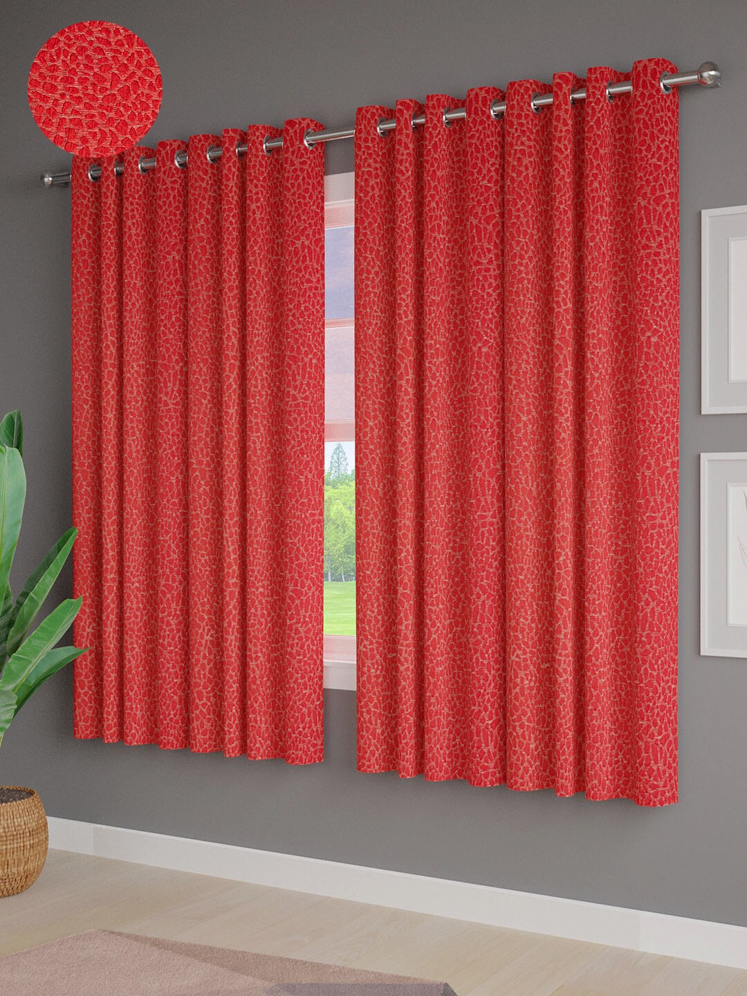 

Just Home Red 4 Pieces Room Darkening Jacquard Window Curtains