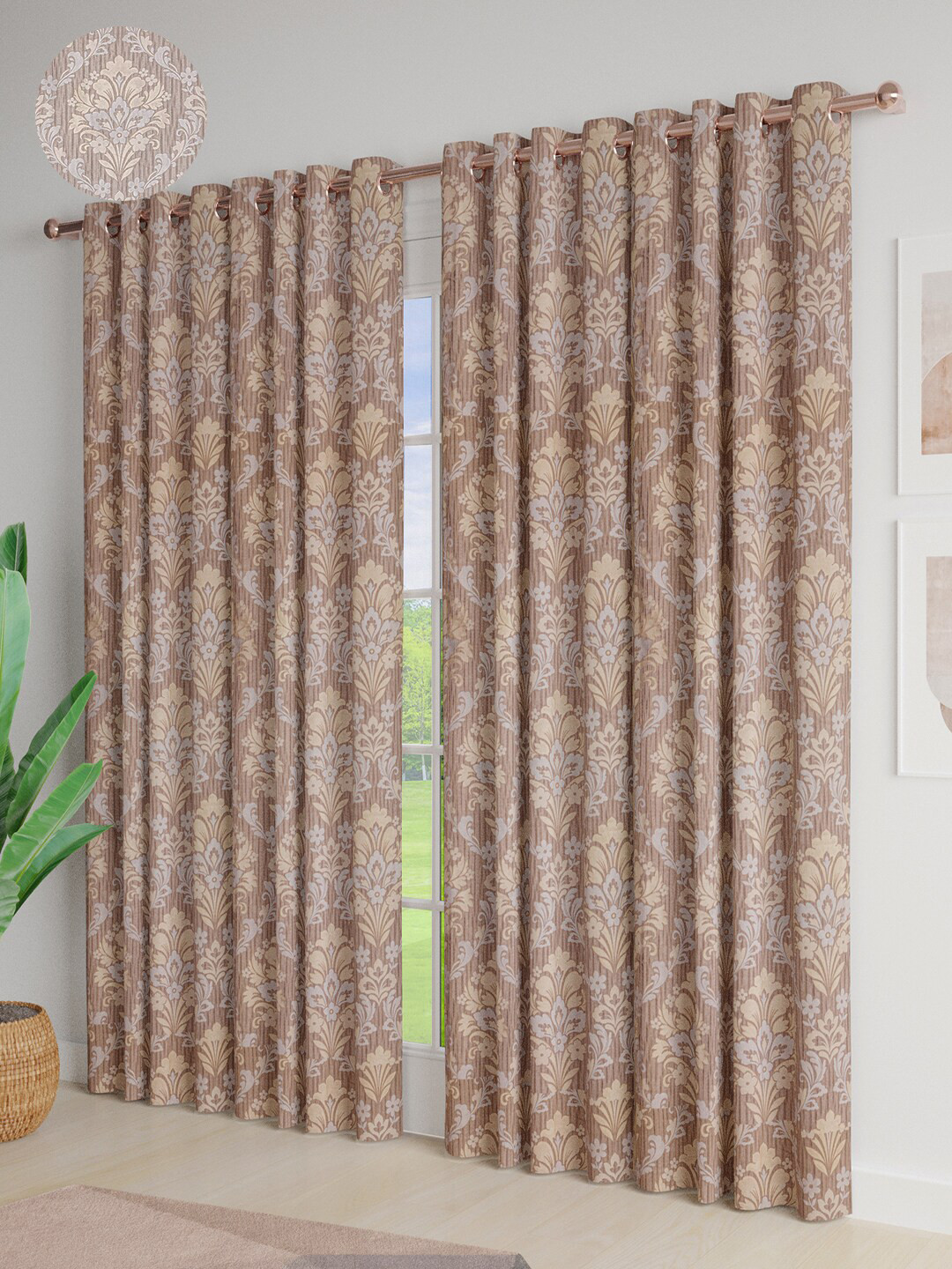 

Just Home Coffee Brown 4 Pieces Ethnic Motifs Room Darkening Door Curtains